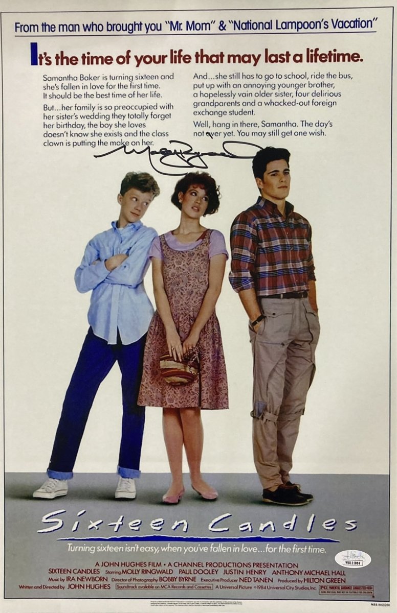 Molly Ringwald Autographed 11x17 Sixteen Candles Movie Poster - JSA Certified Memorabilia - Perfect for 80s Movie Fans & Collectors - Home Theater Decor, Gift for Film Enthusiasts