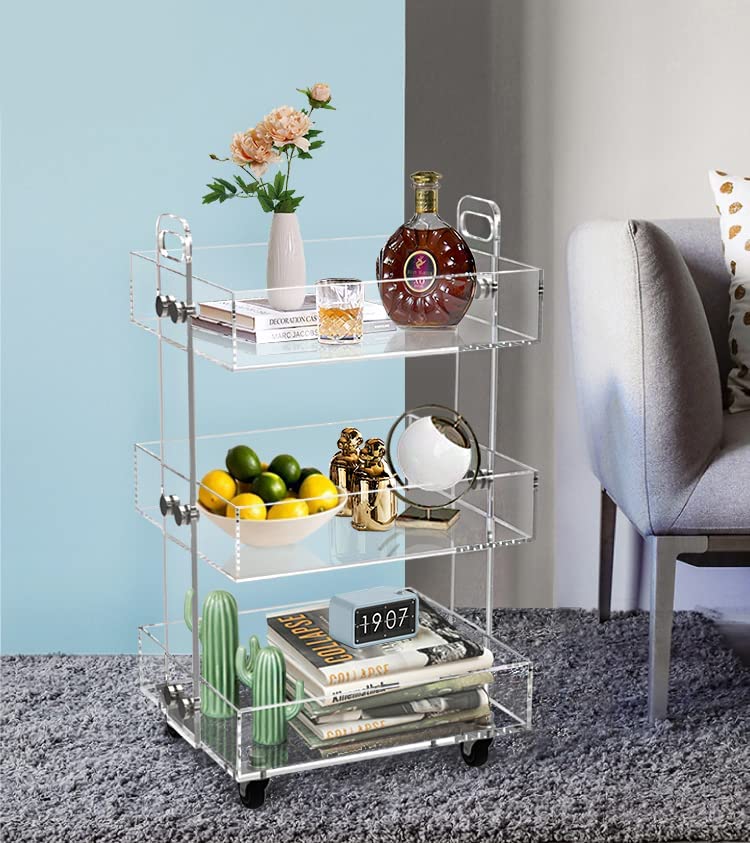 ONELUX 3-Tier Acrylic Rolling Cart with Wheels - Multifunctional Storage Organizer for Kitchen, Bathroom, Office & Dorm Room - Clear Plastic Utility Cart for Home Organization