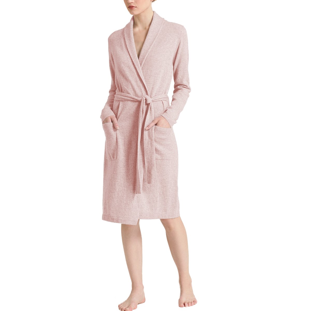 Parisbonbon Women's 100% Cashmere Shawl Collar Robe - Soft Luxury Loungewear for Home & Spa - Doll Pink Size L - Perfect for Relaxation, Gifts & Cold Weather Comfort