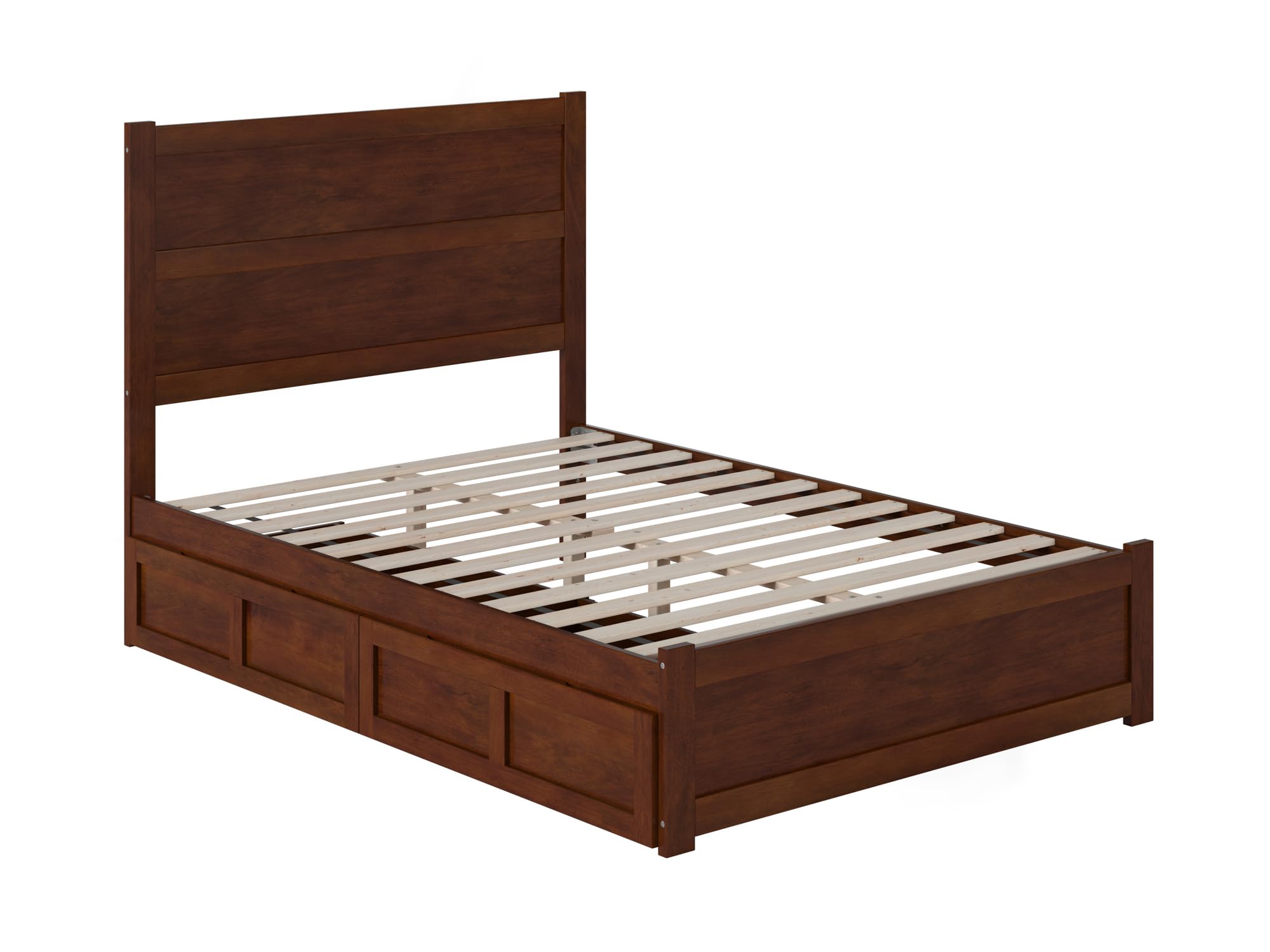 AFI NoHo Full Size Platform Bed with Footboard & Storage Drawers in Walnut - Modern Wooden Bed Frame for Small Spaces & Guest Rooms - Perfect for Apartments, Dorms & Home Bedrooms