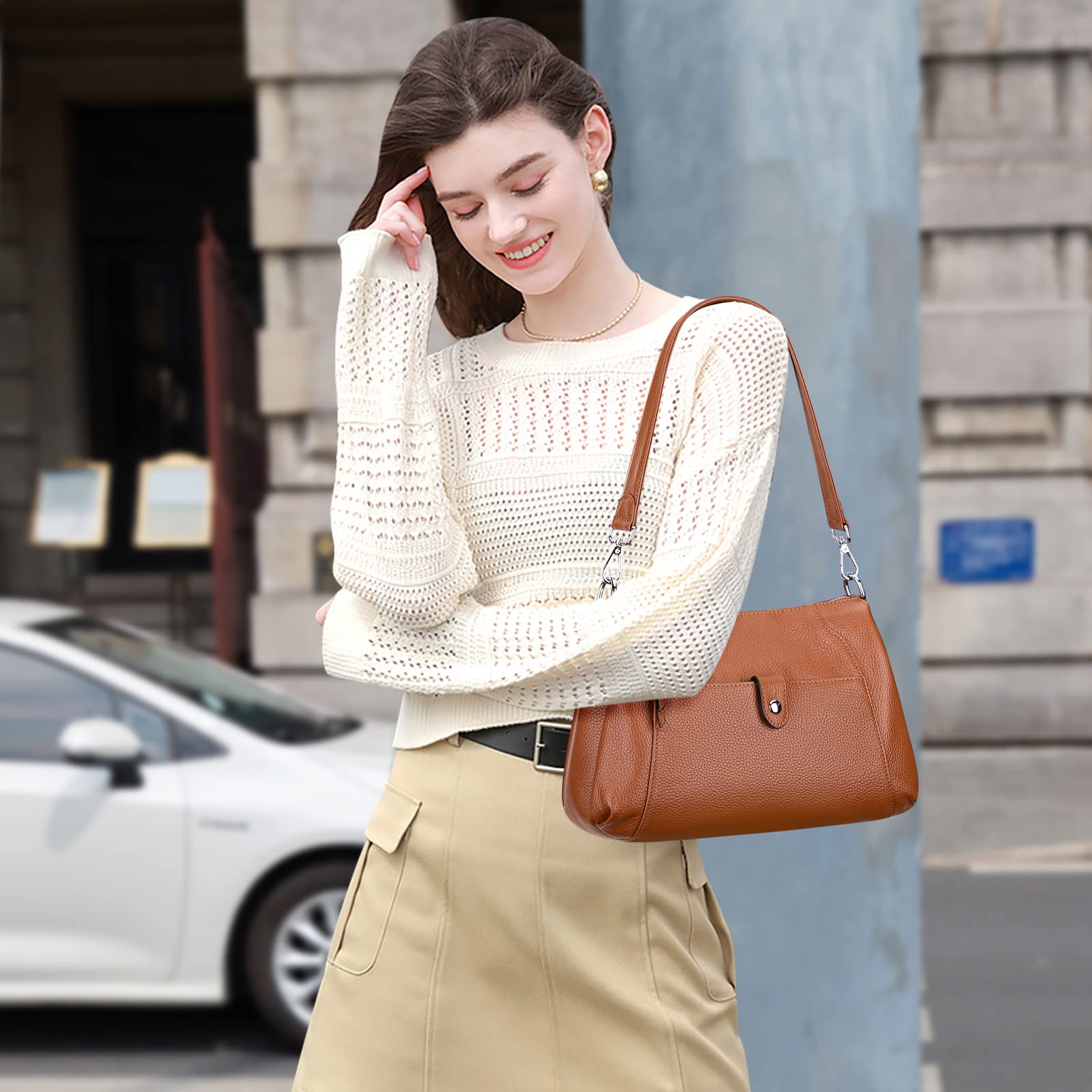 Genuine Leather Hobo Crossbody Bag for Women - Stylish Shoulder Purse for Daily Use