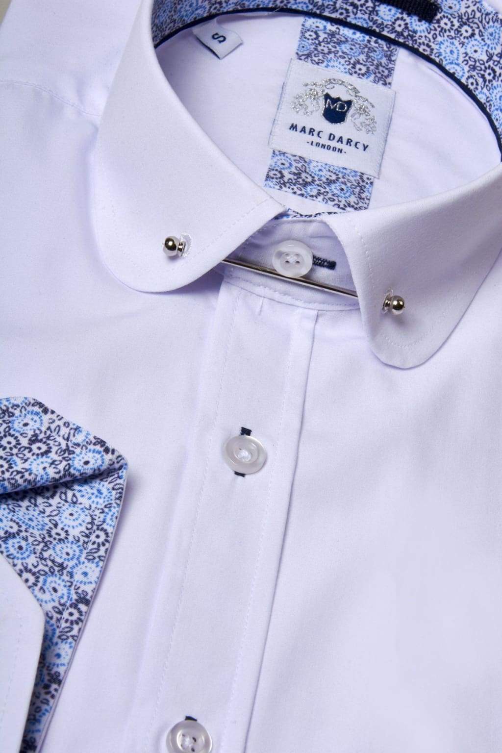 Marc Darcy Benson White Penny Collar Shirt with Collar Bar - Classic Men's Formal Dress Shirt for Business, Weddings & Special Occasions