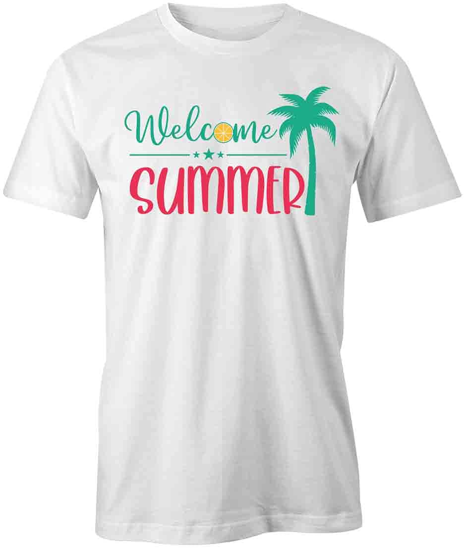 Welcome Summer T-Shirt for Men & Women | Soft Cotton Graphic Tee with Printed Design | White Casual Shirt for Beach, Vacation & Outdoor Activities
