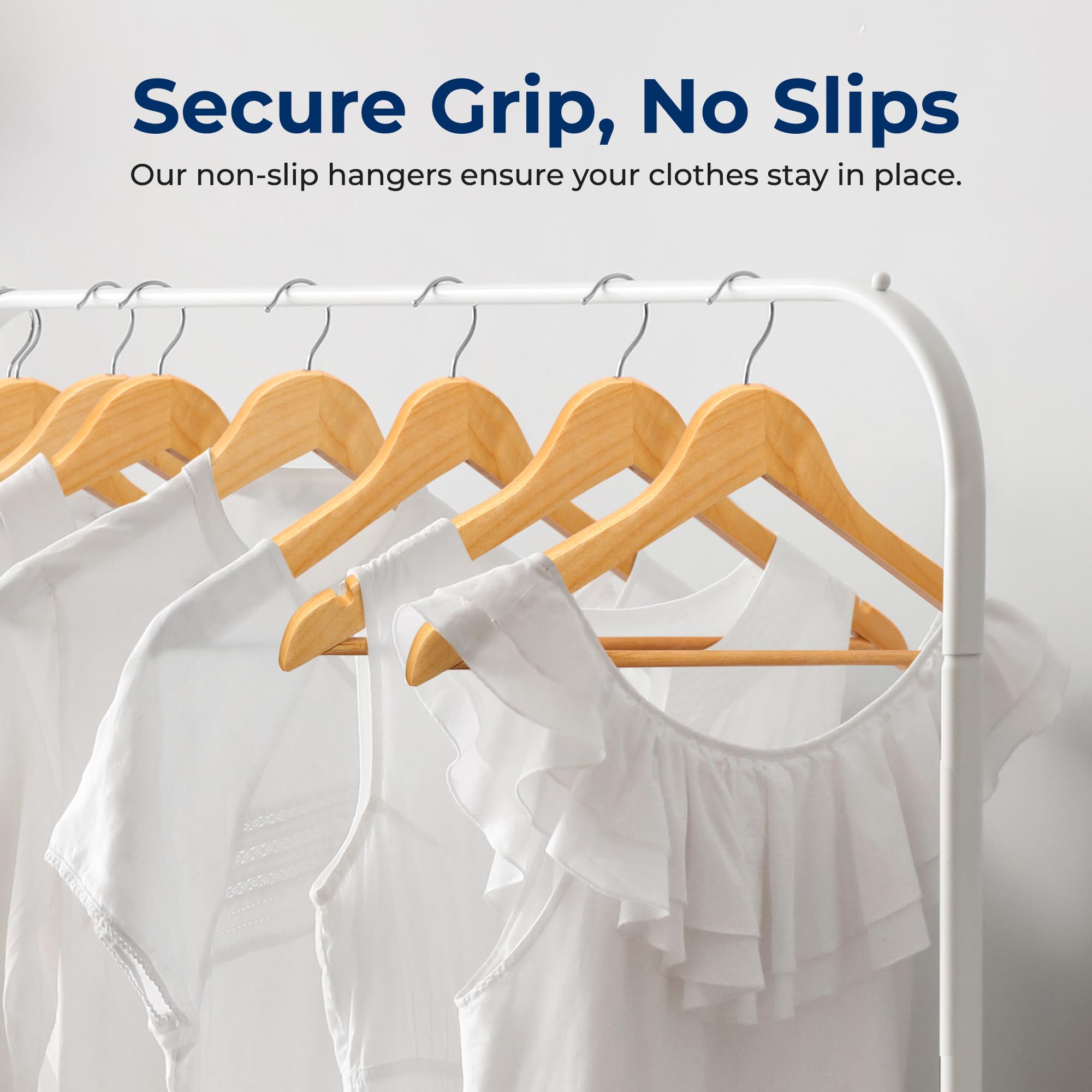 SereneLife 60-Piece Solid Wooden Clothes Hangers Set - Heavy Duty Suit Hangers with 360° Swivel Chrome Hooks & Notched Design - Natural Wood Color for Wardrobe Organization & Closet Storage