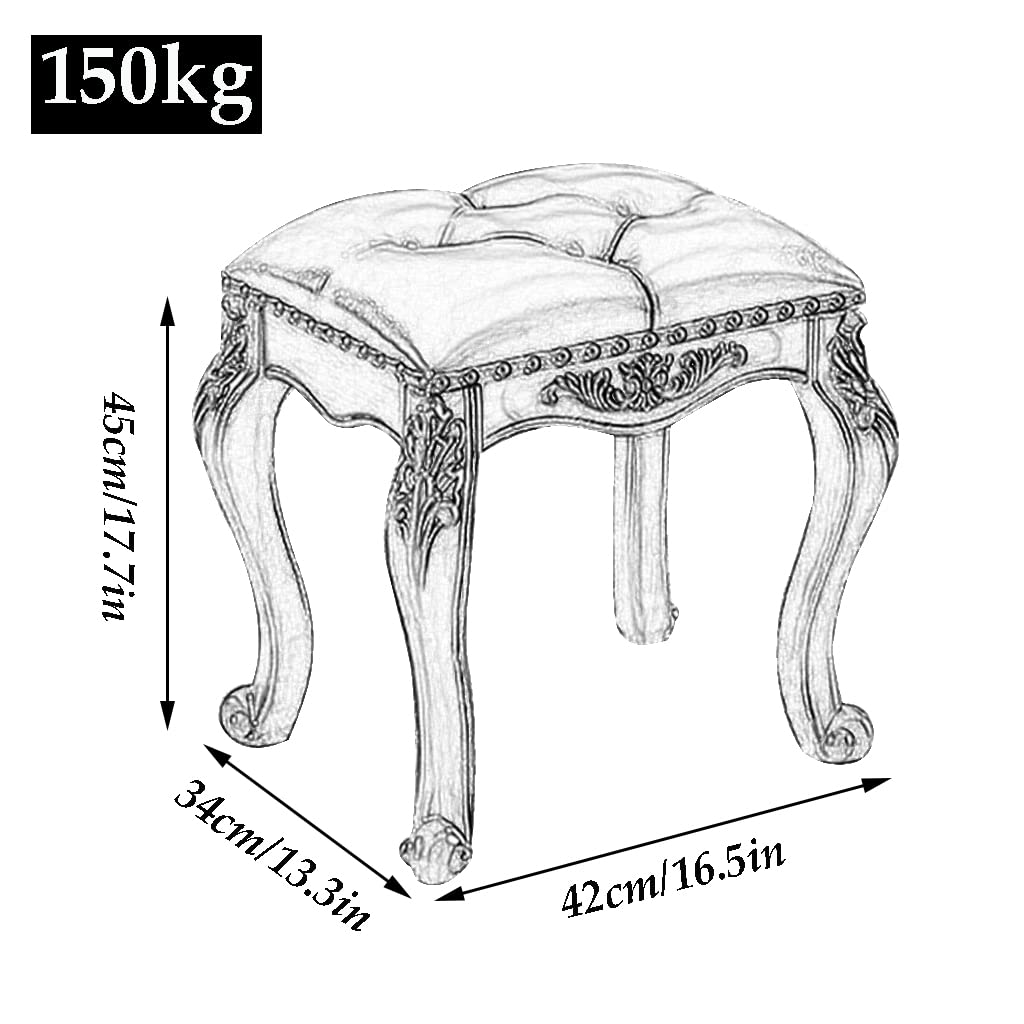 Wooden Vanity Chair Stool with Leather Padded Cushion - Stylish Rivet Design Piano Bench for Makeup Dressing (42x34x45cm) - Perfect for Bedroom, Bathroom & Dressing Room