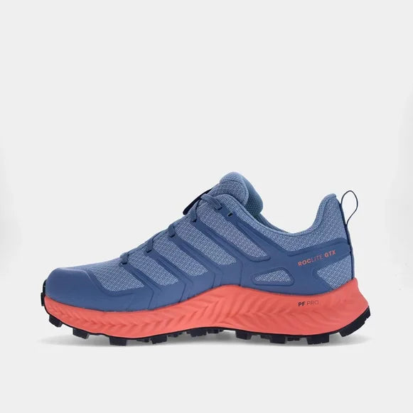 INOV8 Women's Roclite GTX Waterproof Hiking Boots - Blue Grey/Coral - Lightweight Trail Running Shoes for Outdoor Adventures & Mountain Climbing