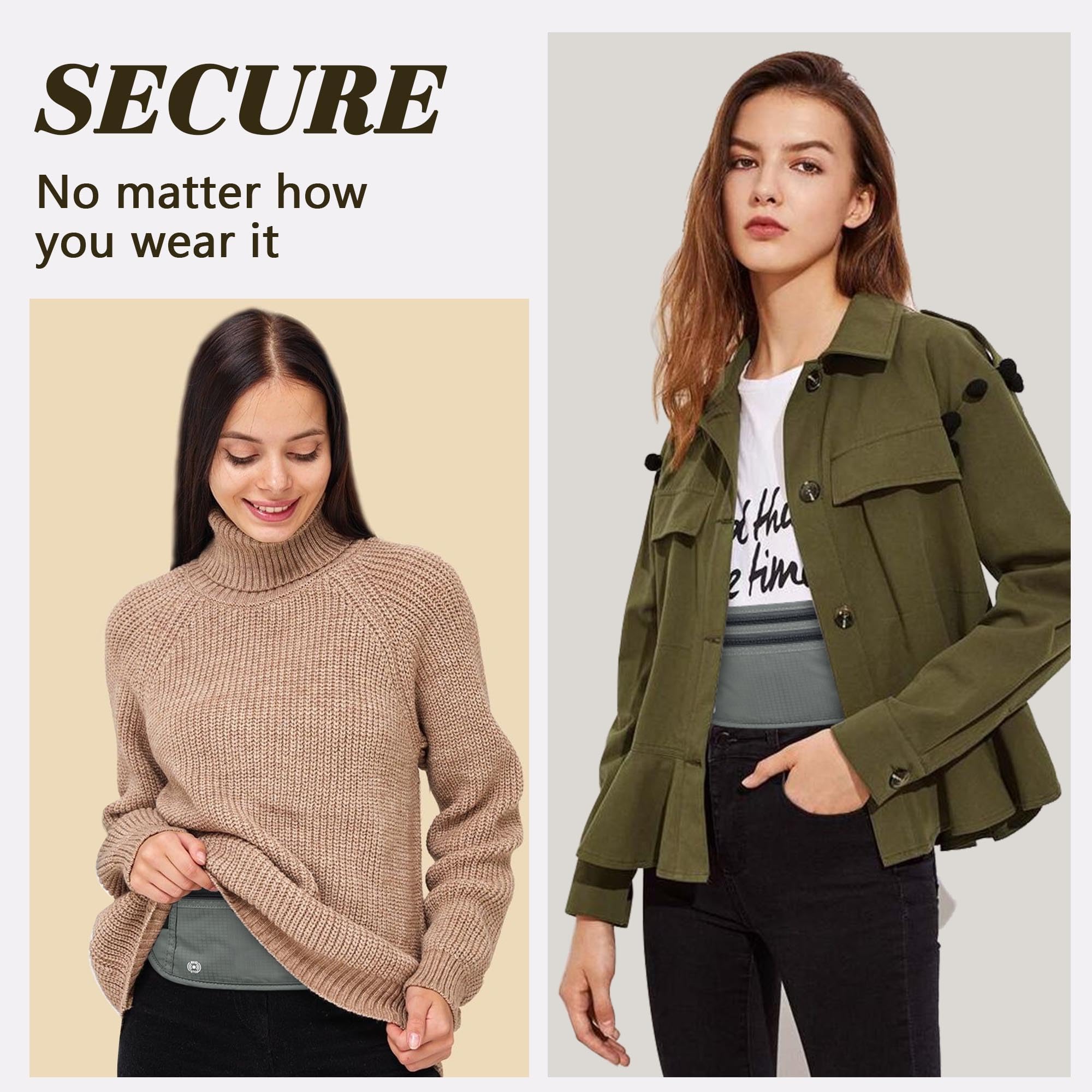 RFID Blocking Travel Money Belt & Passport Holder - Slim Anti-Theft Waist Wallet for Men & Women - Secure Cash, Credit Cards & Travel Essentials (Army Green) - Perfect for Airports, Sightseeing & International Trips