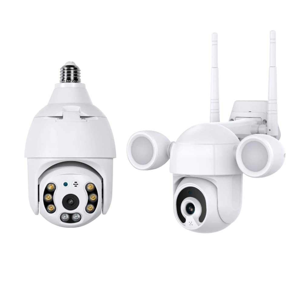 EVERSECU Tuya Smart Wireless Bulb Connector PTZ Camera & Outdoor WiFi PTZ Spotlight Security Camera - 2-Pack Home Security System for Smart Home, Night Vision Monitoring, Motion Detection & Remote Access