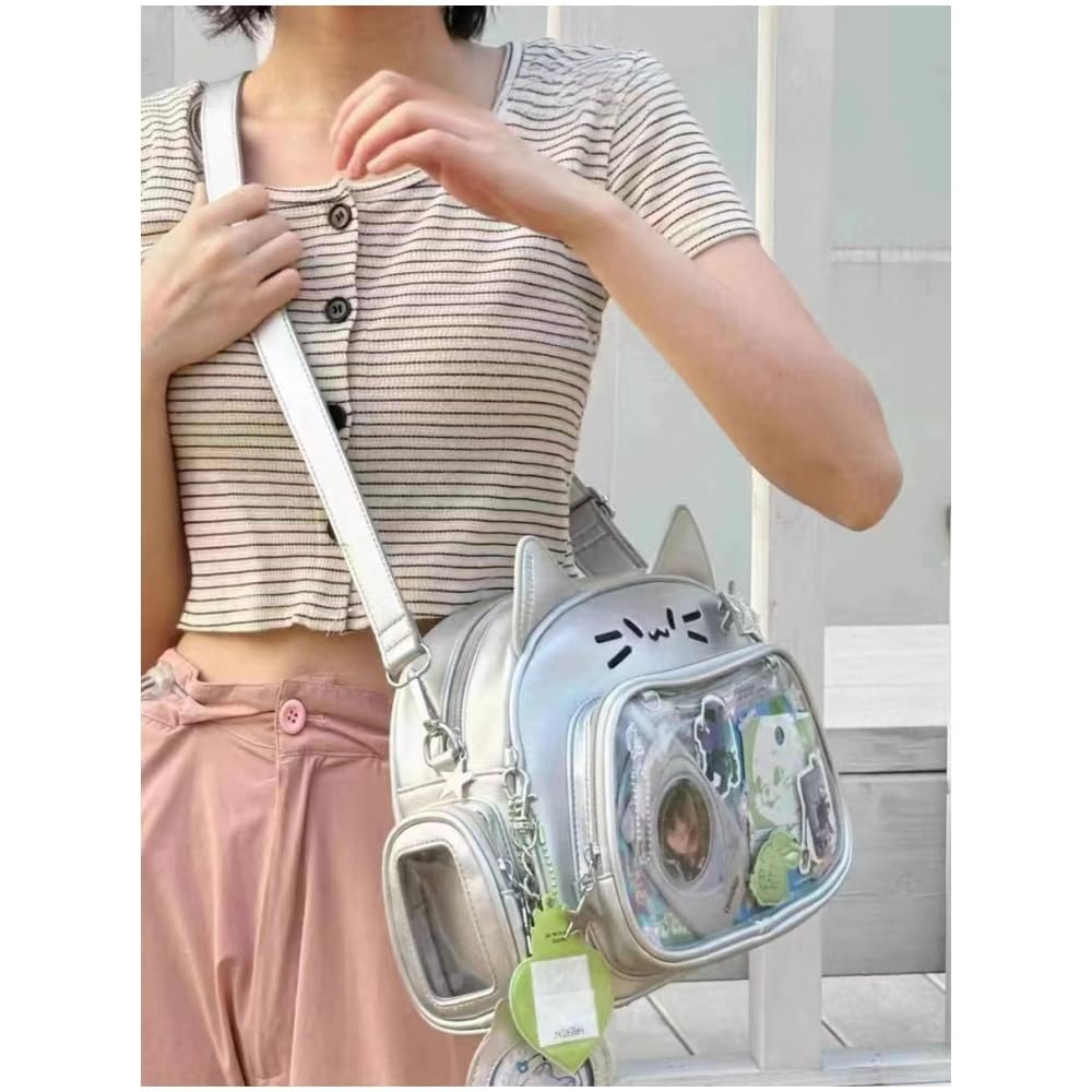 Y2K Aesthetic PU Leather Cat Ita Bag - Preppy Single Shoulder Backpack for School Girls | Perfect for Anime Conventions, Cosplay & Kawaii Fashion