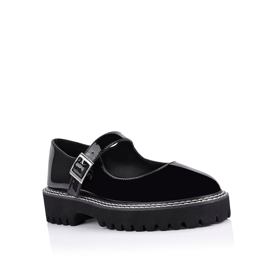 Chunky Mary Jane Loafers for Women - Black Patent Leather Slip-On Shoes | Comfortable & Stylish for Work, Casual Outfits & Daily Wear