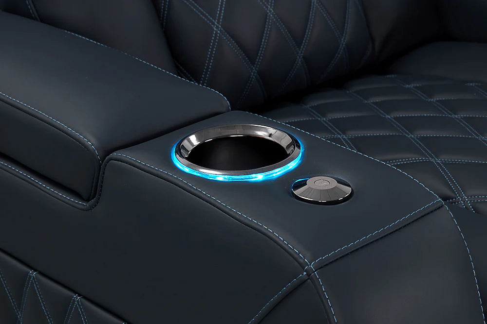 Valencia 2025 New Tuscany XL Luxury Leather Home Theater Seating - 4-Seat Loveseat with Center Console in Moonlight Blue | Perfect for Home Cinemas, Media Rooms & Luxury Home Theaters