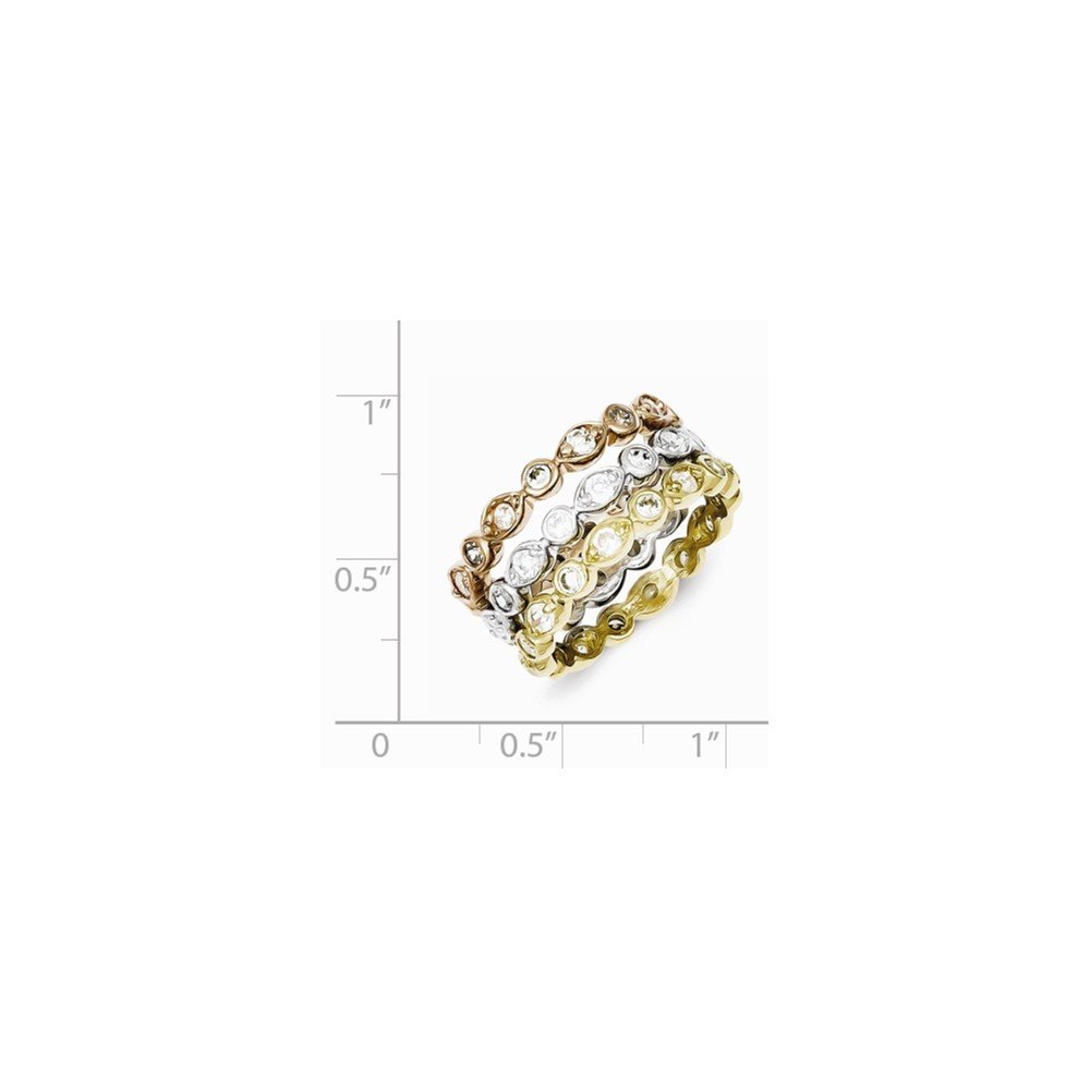 Jewels By Lux Sterling Silver Vermeil Trio CZ Rings - Elegant Cubic Zirconia Stackable Rings for Women, Perfect for Everyday Wear, Parties & Special Occasions