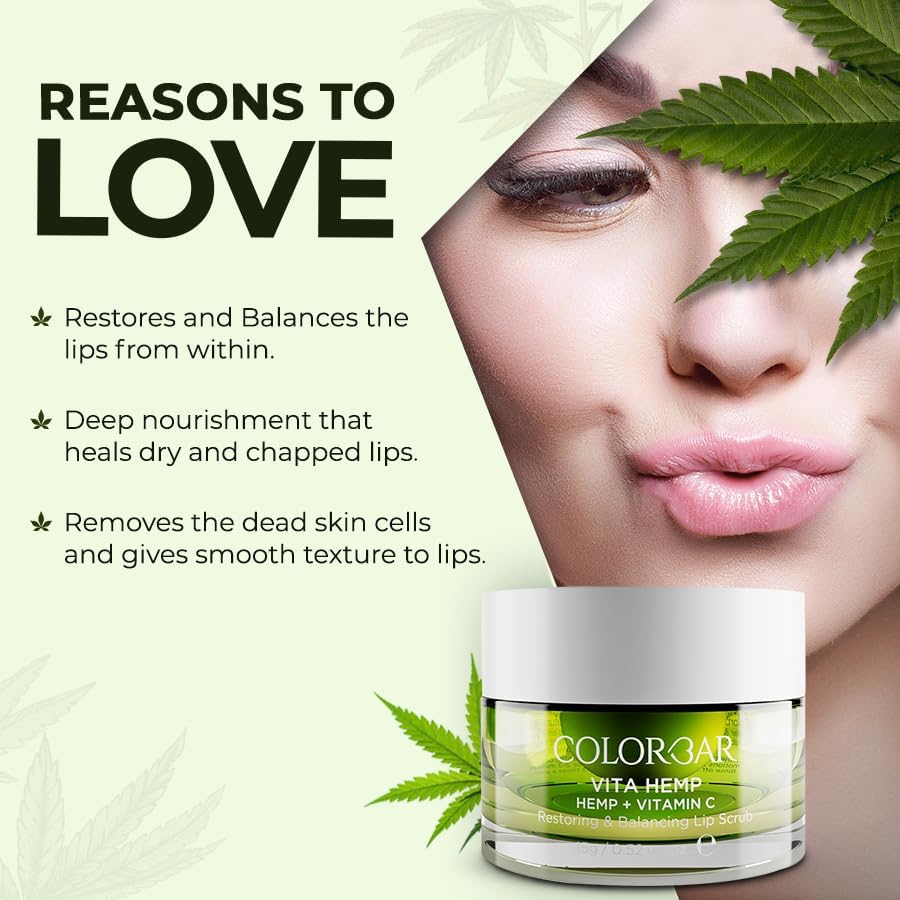 Colorbar Vita Hemp Restoring & Balancing Lip Scrub - Exfoliating & Moisturizing Lip Treatment with Natural Hemp Seed Oil - Perfect for Dry, Chapped Lips - Ideal for Daily Lip Care Routine & Pre-Lipstick Prep