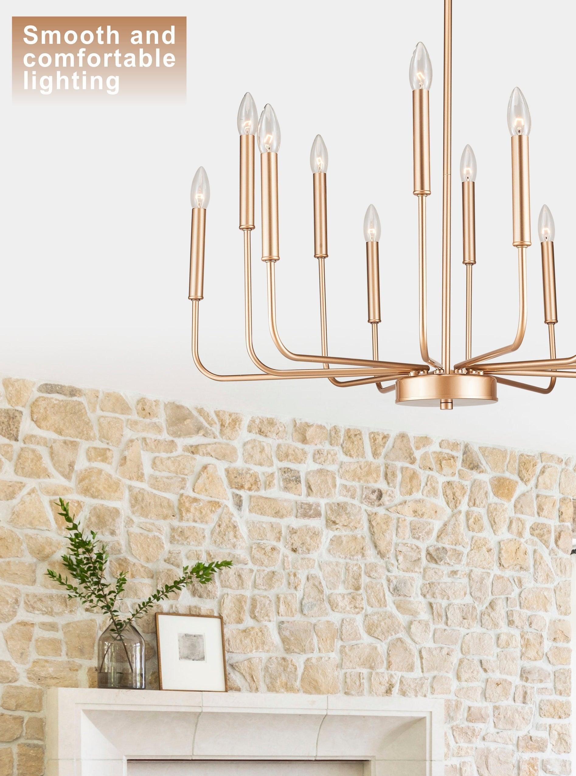 12-Light Modern Gold Farmhouse Iron Chandelier with Adjustable Height - E12 Bulb Classic Candle Hanging Pendant Light Fixture for Living Room, Dining Room, Kitchen Island, Bedroom & Foyer - Rustic Elegant Ceiling Lighting for Home Decor