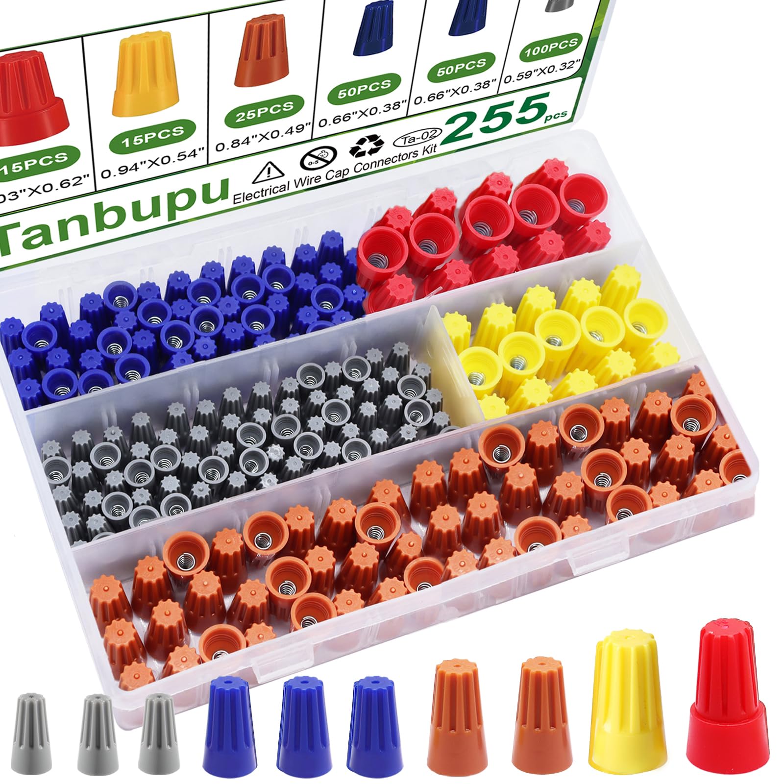 255PCS Electrical Wire Connectors Kit - 22-10AWG Insulated Twist-On Wire Nuts with Spring, Screw Terminals for Quick Connections | Ideal for Home Wiring, Electrical Repairs, and DIY Projects