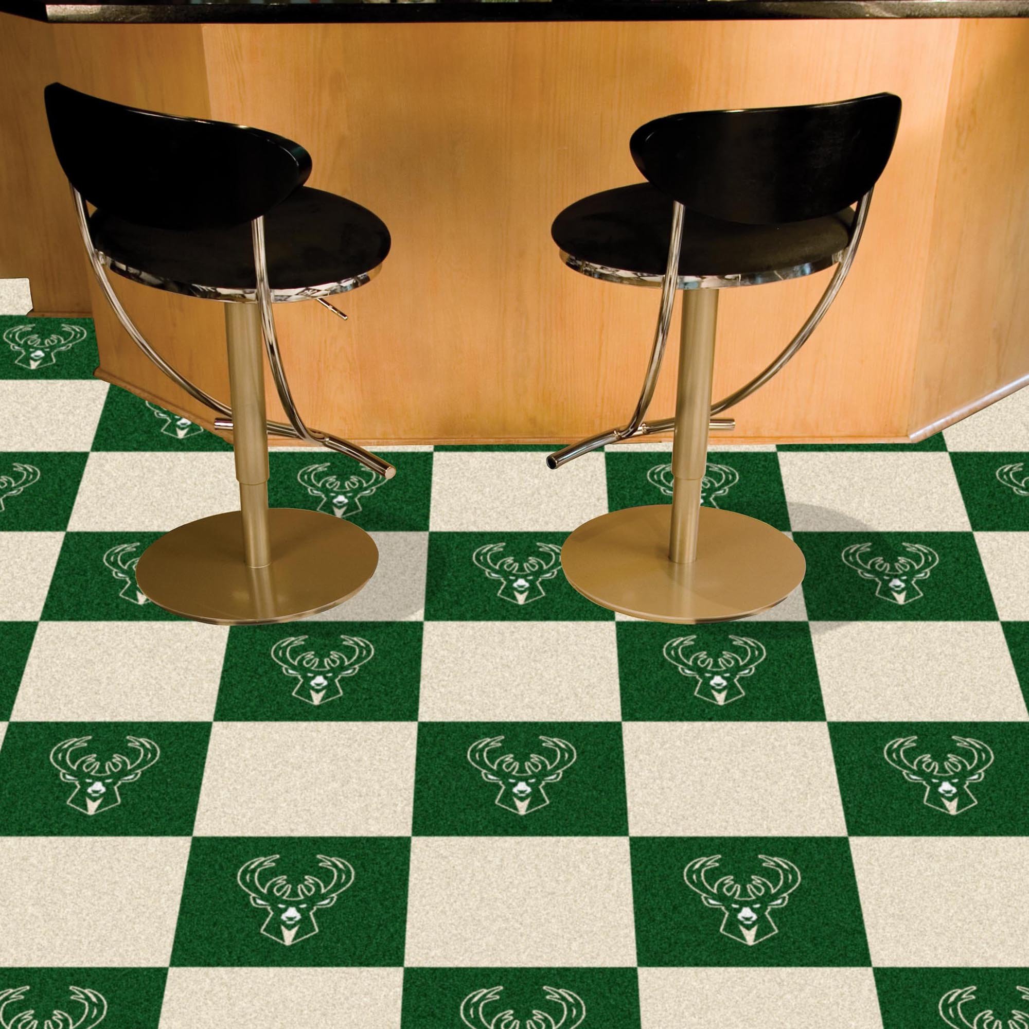 Milwaukee Bucks NBA Team Carpet Tiles - 45 Sq Ft (4.18 m²) Sports Room Decor for Game Day & Man Cave - Non-Slip Flooring for Basketball Fans