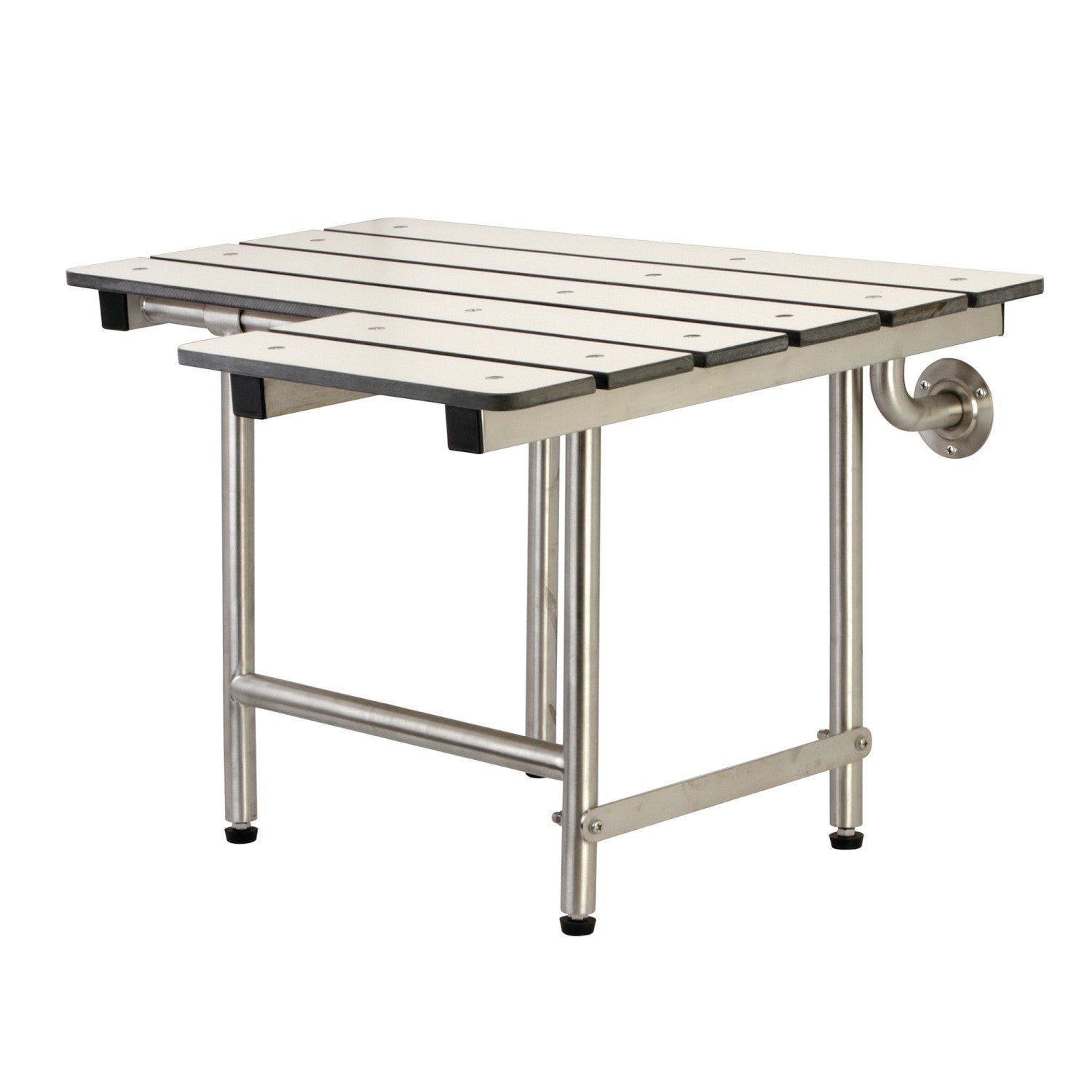 ADA Compliant 28x21 Inch Fold Down Shower Seat with Leg Supports - Brushed Stainless Steel Wall Mount Shower Bench for Elderly & Disabled - Perfect for Bathroom Safety & Accessibility