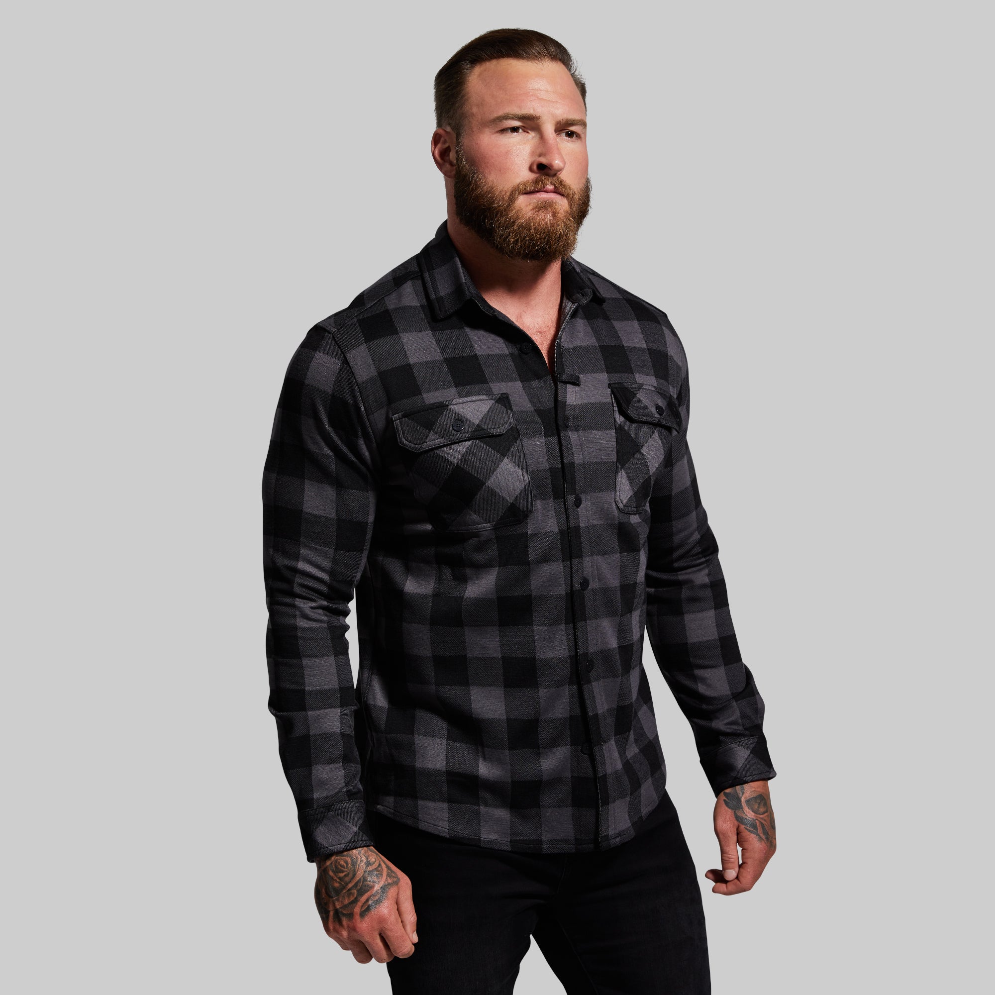Woodsman Stretch Flannel Shirt for Men - Comfortable & Durable Smoke Gray Plaid - Perfect for Outdoor Adventures & Casual Wear