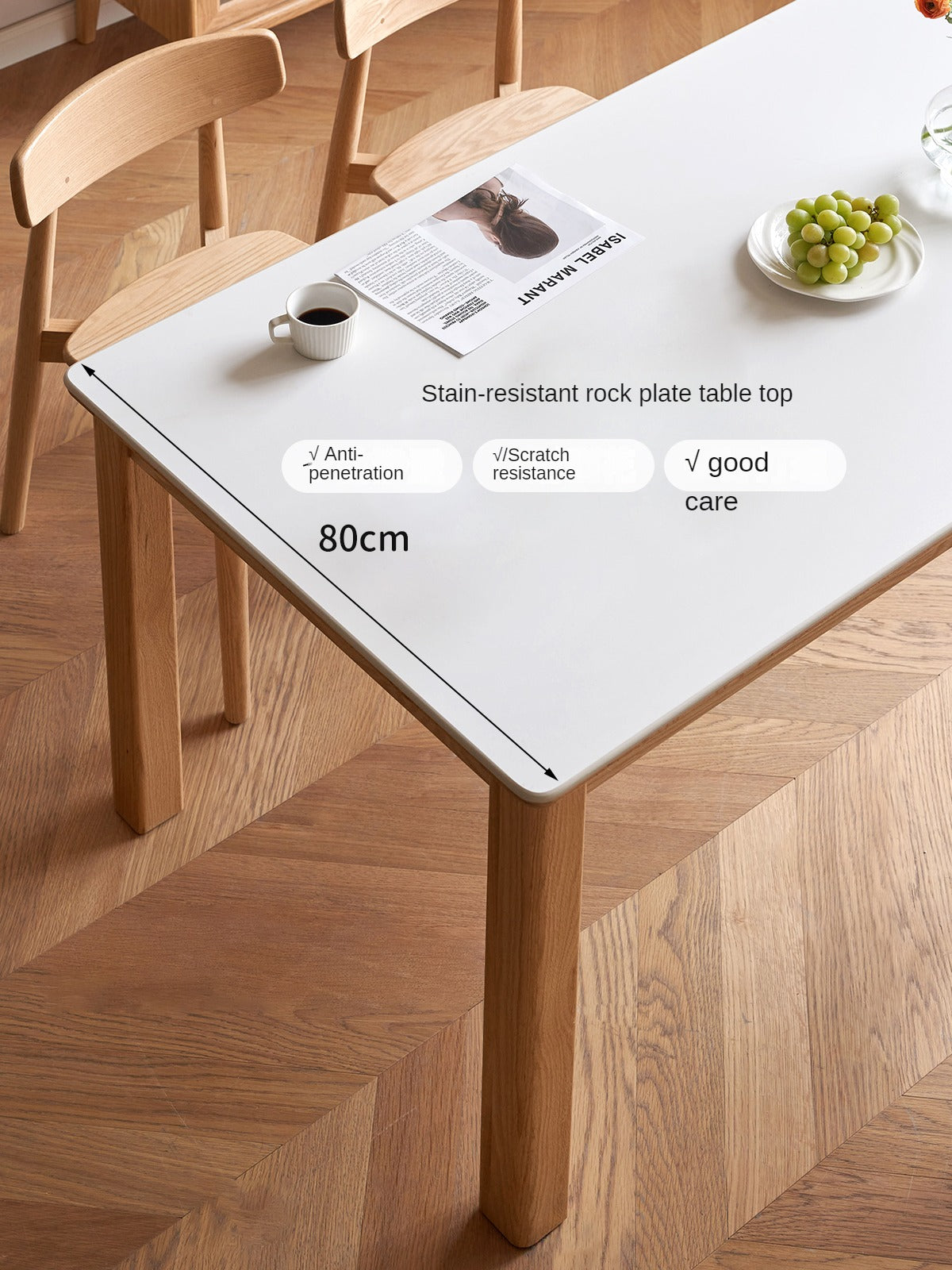 Solid Oak & Beech Wood Modern Slate Dining Table - Farmhouse Style Kitchen & Dining Room Furniture for Family Gatherings