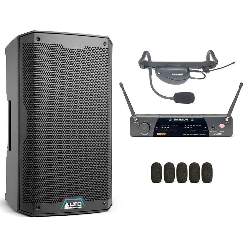 Professional Fitness Instructor Speaker & Microphone Bundle - Wireless Portable PA System for Gym Classes, Outdoor Workouts & Group Training