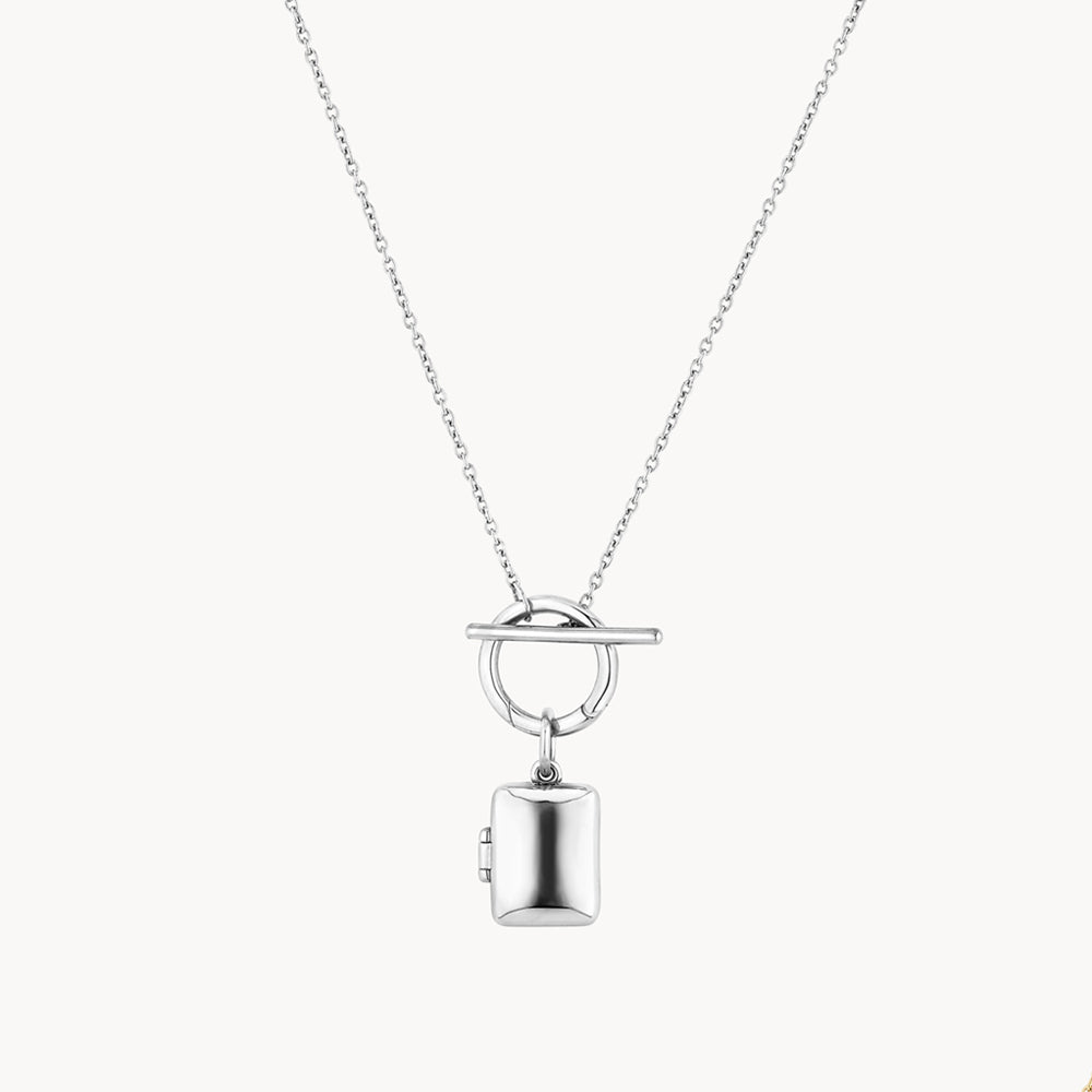Personalized Engravable Silver Rectangle Locket Necklace with Chain - Perfect for Gifts, Anniversaries & Keepsakes