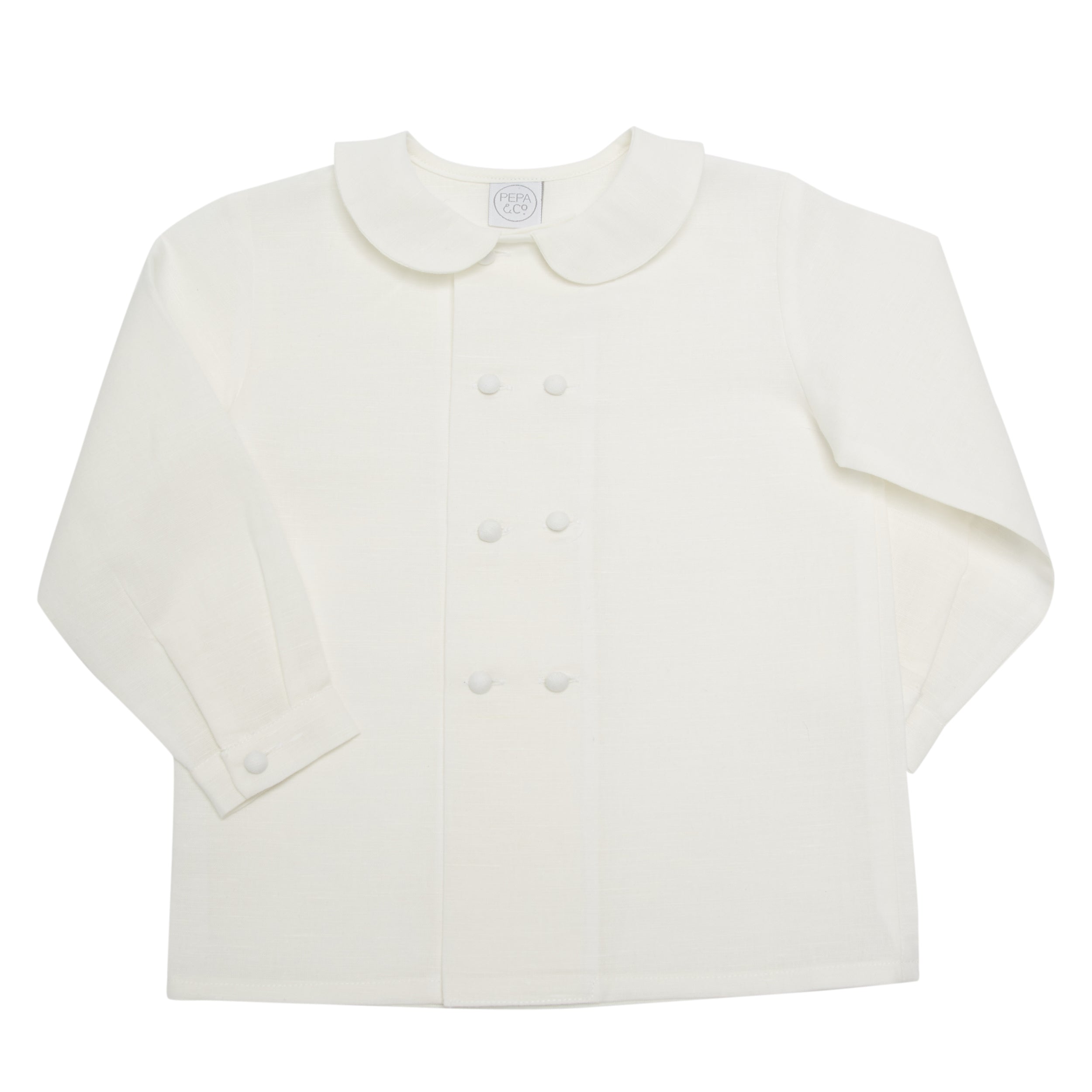 White Double Breasted Peter Pan Collar Shirt for Kids (12 Months to 10 Years) - Perfect for School Uniforms, Family Photos & Special Occasions