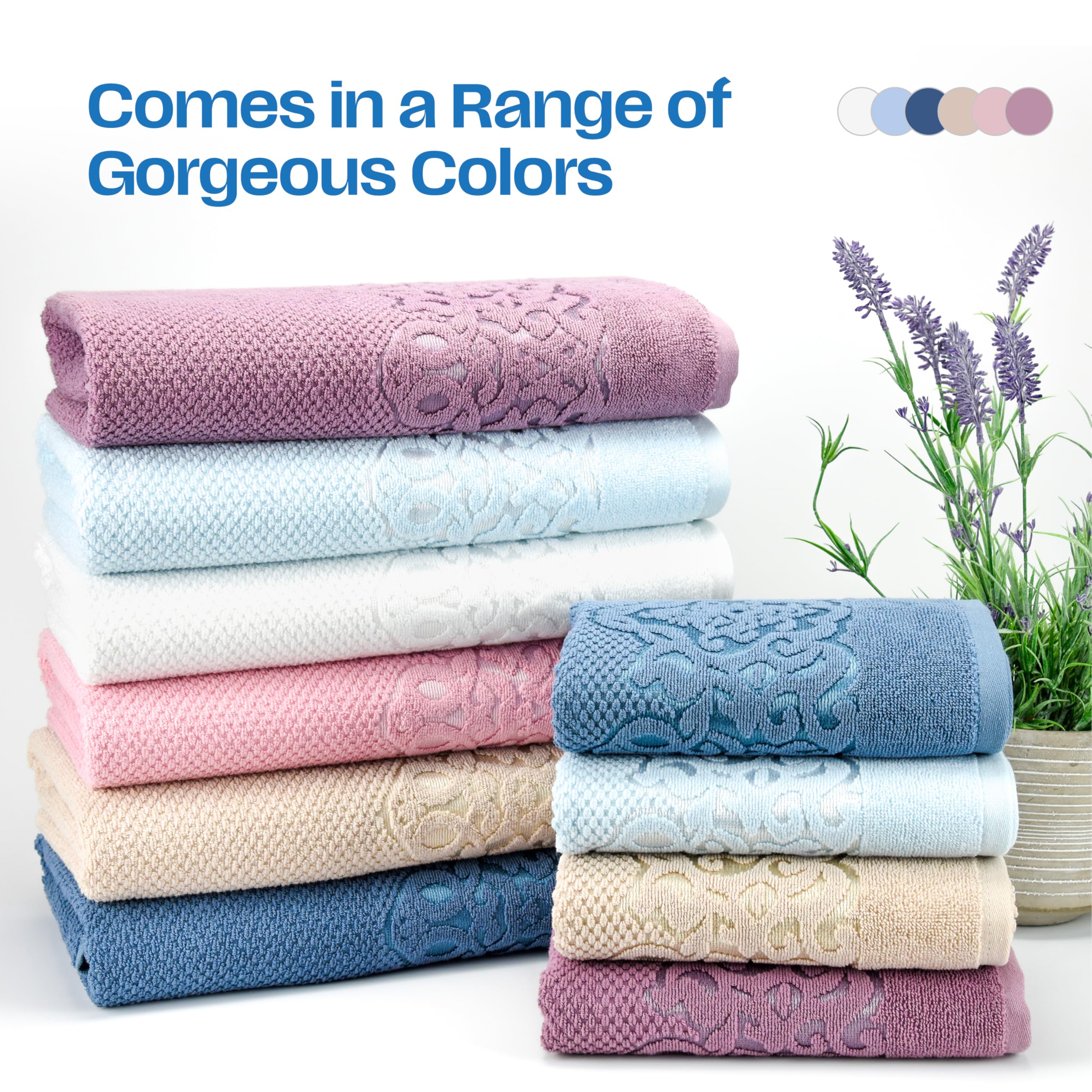 Premium Turkish Cotton Bath Towels Set of 6 - Ultra Soft & Highly Absorbent Luxury Towels (1 Bath, 1 Hand, 4 Washcloths) - Lightweight & Quick-Drying for Spa, Bathroom & Beach Use - White