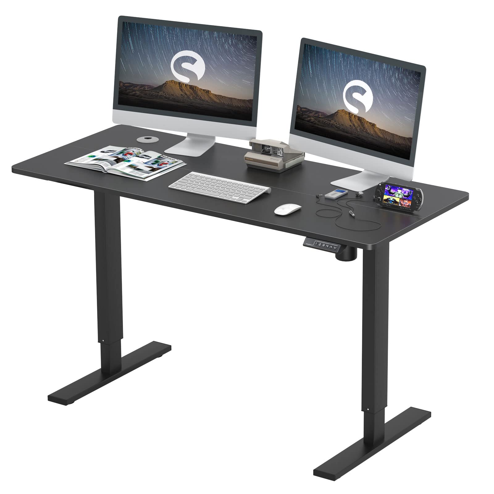 Soges Electric Standing Desk - 55 Inch Height Adjustable Computer Desk for Home Office, Sit Stand Workstation with Memory Controller, Black | Ergonomic Workspace Solution for Remote Work & Gaming Setup