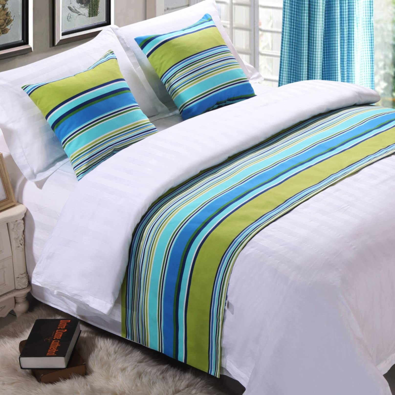 Stripe Bedspread Runner - 210x50cm Linen Bedding Protector for Foot of Bed, Hotel Decor, Bed Scarf & Throw Blanket - Perfect for Bedroom, Guest Room & Luxury Hotel Styling