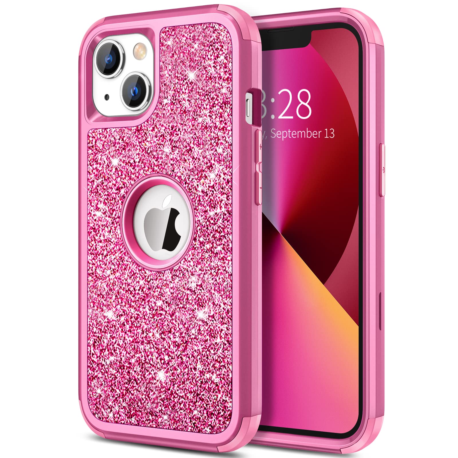 Hython Glitter iPhone 13 Case - Sparkly Shiny Bling Protective Cover with 3-in-1 Hybrid Hard PC & Soft TPU Bumper | Shockproof Full Body Protection for Women & Girls (Rose Red) | Perfect for Everyday Use, Parties & Gift Giving