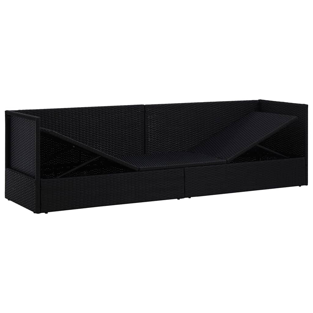 FAMIROSA Black Poly Rattan Outdoor Lounge Bed with Cushion - Patio & Garden Relaxation
