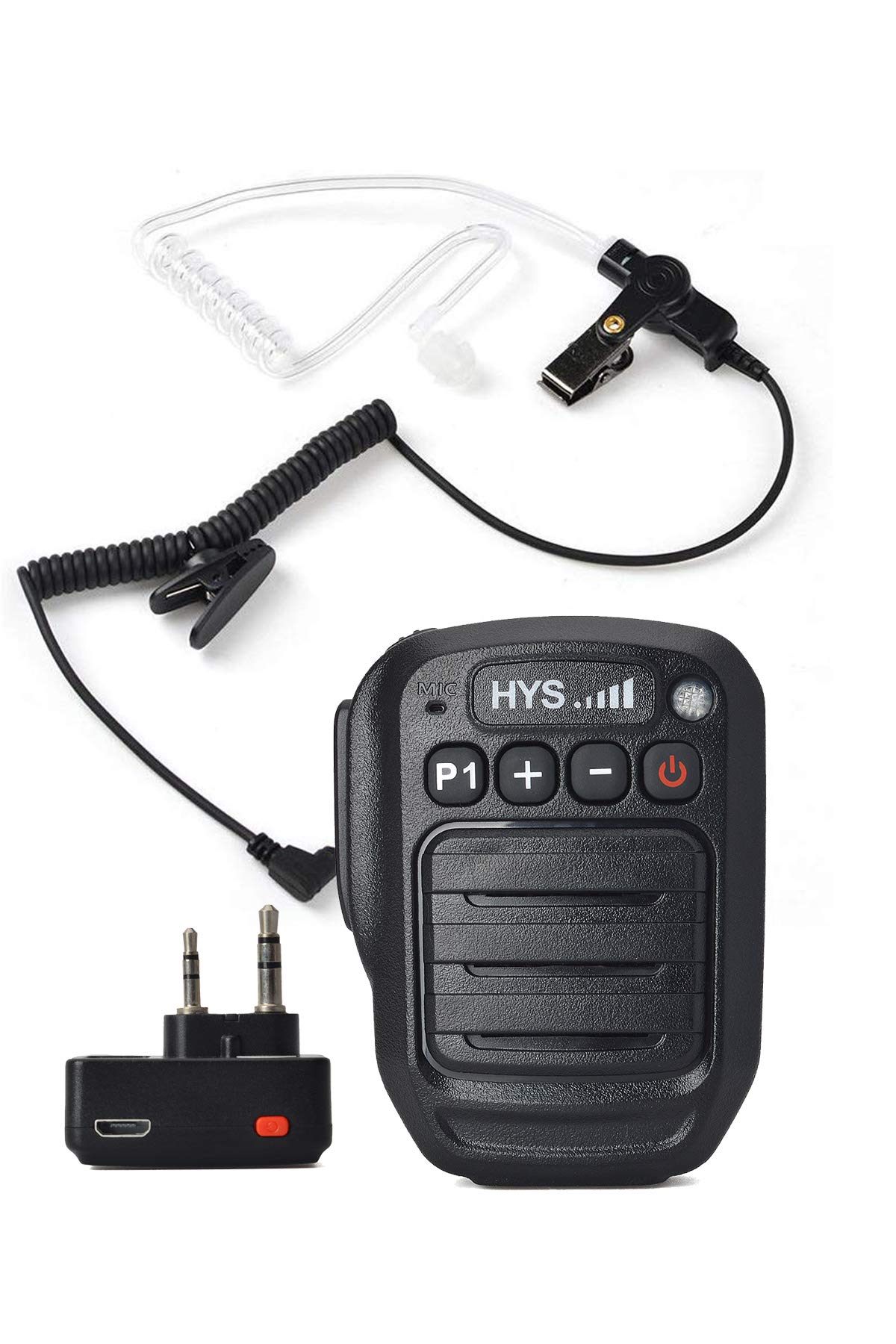 HYS Bluetooth Wireless Remote Speaker Microphone with 3.5mm Audio Jack - Compatible with Baofeng BF-888S, UV-5R, Retevis H-777, RT22, RT21, TYT, Wouxun, Kenwood 2pin Walkie Talkies - Perfect for Outdoor Adventures, Security, Construction & Emergency Communication