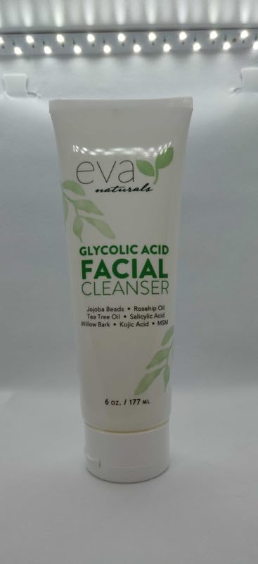 Eva Naturals Glycolic Acid Face Wash - Exfoliating Cleanser for Wrinkles, Fine Lines, Blackheads & Acne - 6 Fl Oz - Gentle Daily Facial Cleanser for Brighter, Smoother Skin - Perfect for Morning & Night Skincare Routine