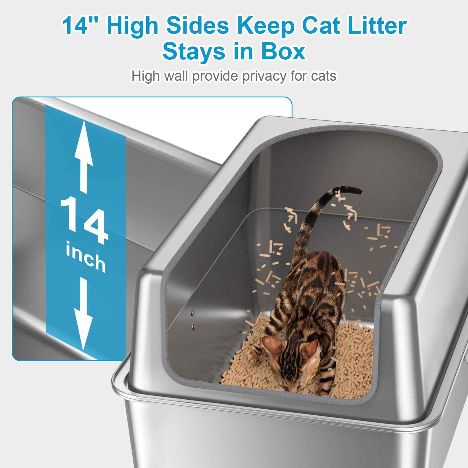 Premium Stainless Steel Cat Litter Box with Lid & Scoop - Extra Large Metal Litter Pan for Big Cats - High Sided Enclosure with Anti-Leak Design - Odor Control, Non-Stick Surface, Easy to Clean - Perfect for Multi-Cat Homes & Large Breeds