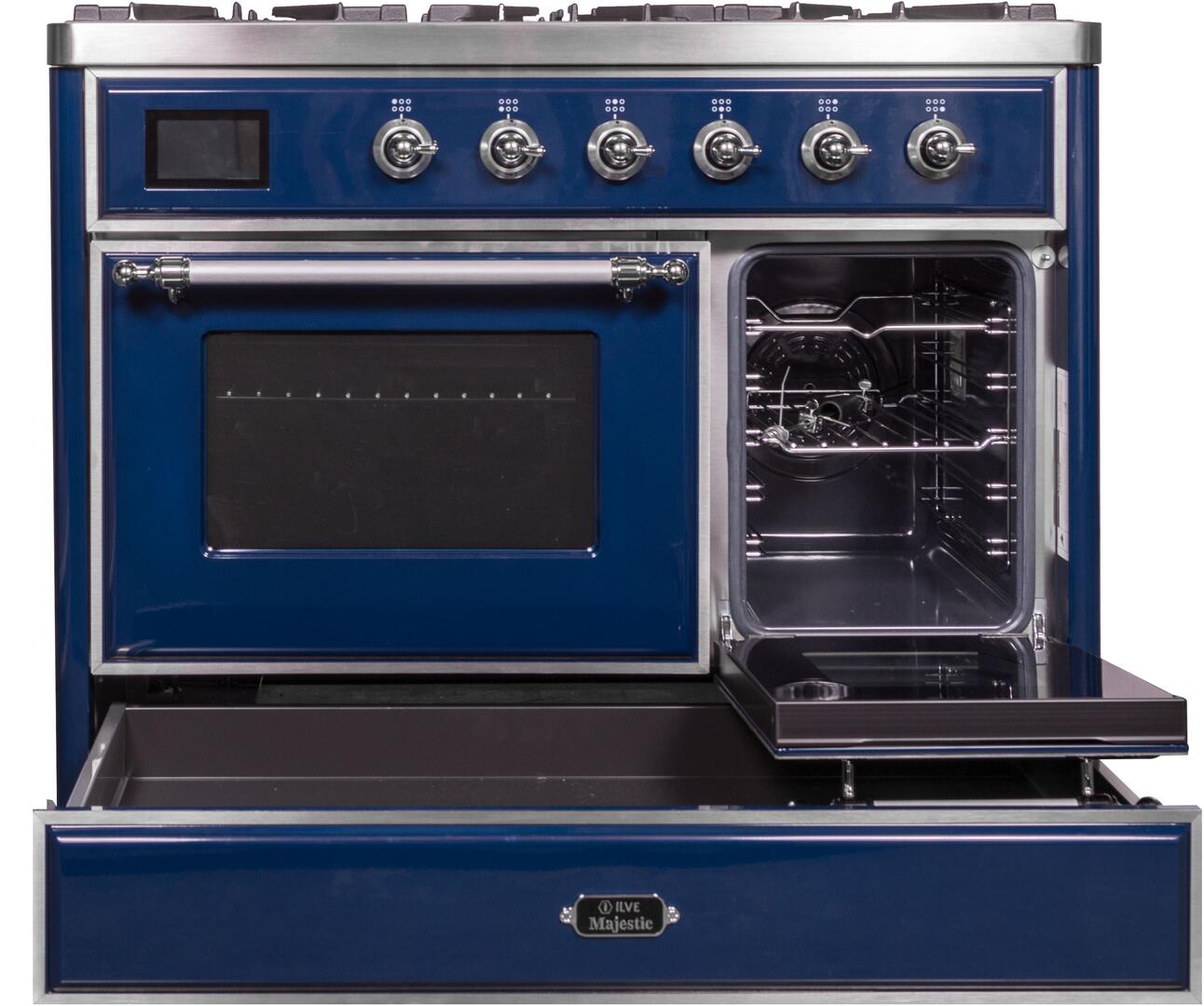 ILVE Majestic II 40-Inch Dual Fuel Range - Blue with Chrome Trim (Model UMD10FDNS3MBC) | Professional Gas & Electric Stove for Home Kitchen, Perfect for Baking, Roasting & Gourmet Cooking