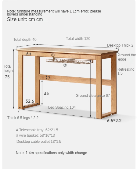 Solid Oak Retractable Writing Desk - Narrow Space-Saving Home Office Desk for Small Rooms & Apartments | Perfect for Study, Work & Remote Learning