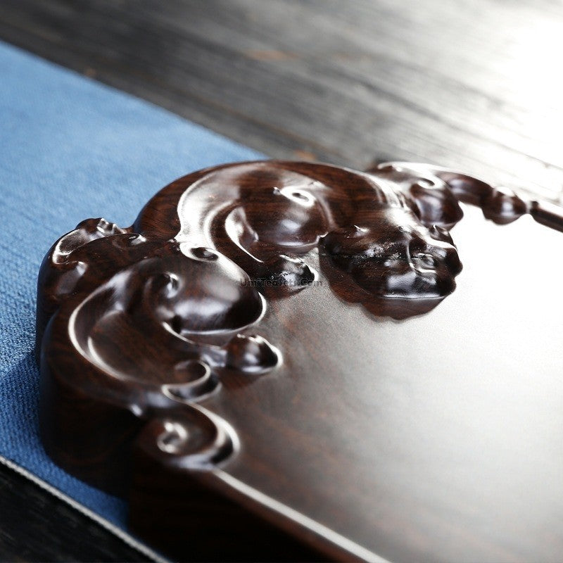 Handcrafted Ebony Wood Small Pi Xiu Tea Tray - Feng Shui Wealth Tea Serving Tray for Home & Office - Perfect for Chinese Tea Ceremony, Meditation & Gift Giving