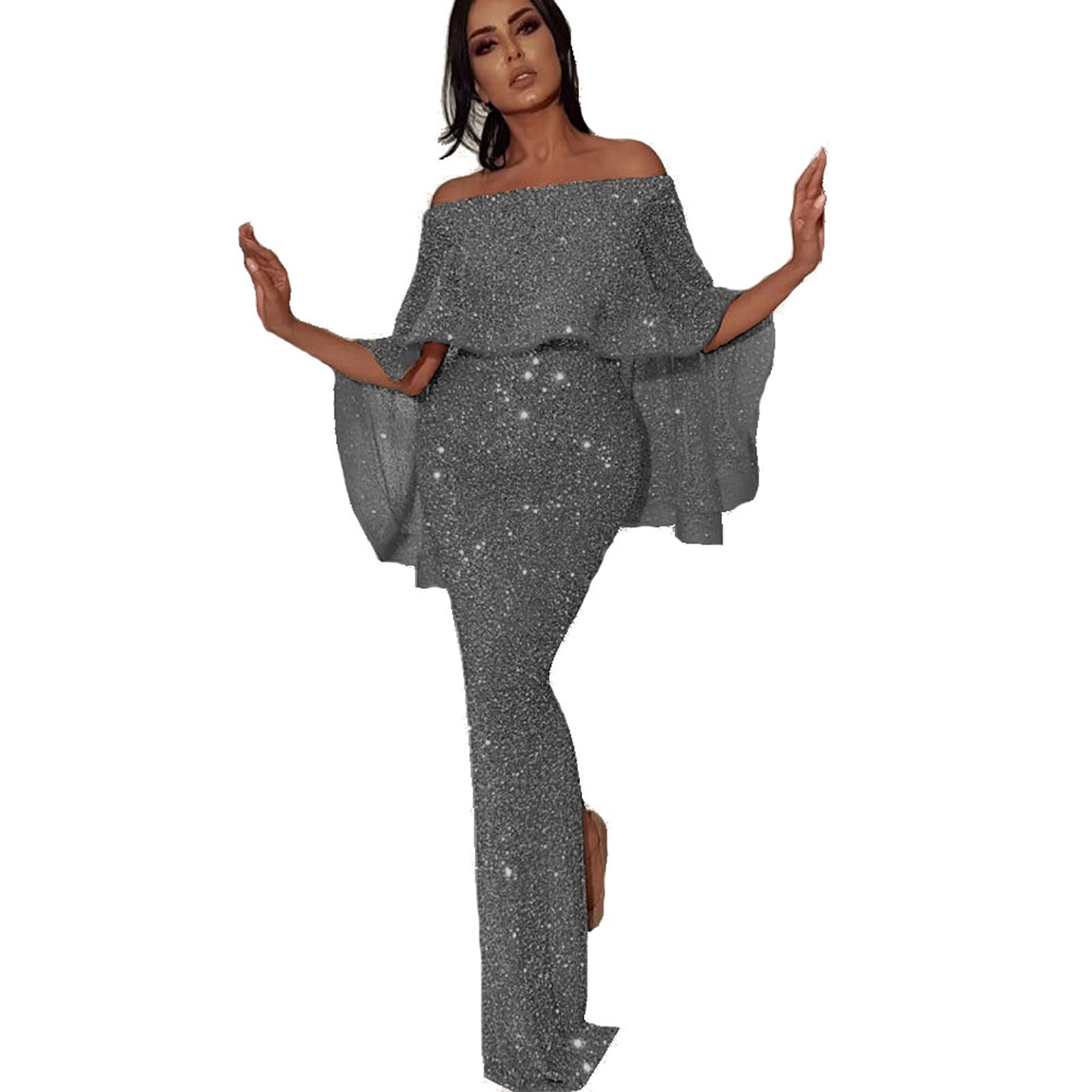 Elegant Women's Summer Casual Dress with Back Big Leaf Design, Sparkling Shoulder & Chest Detail, High Slit for Evening Party - Perfect for Beach Vacation, Date Night & Special Occasions