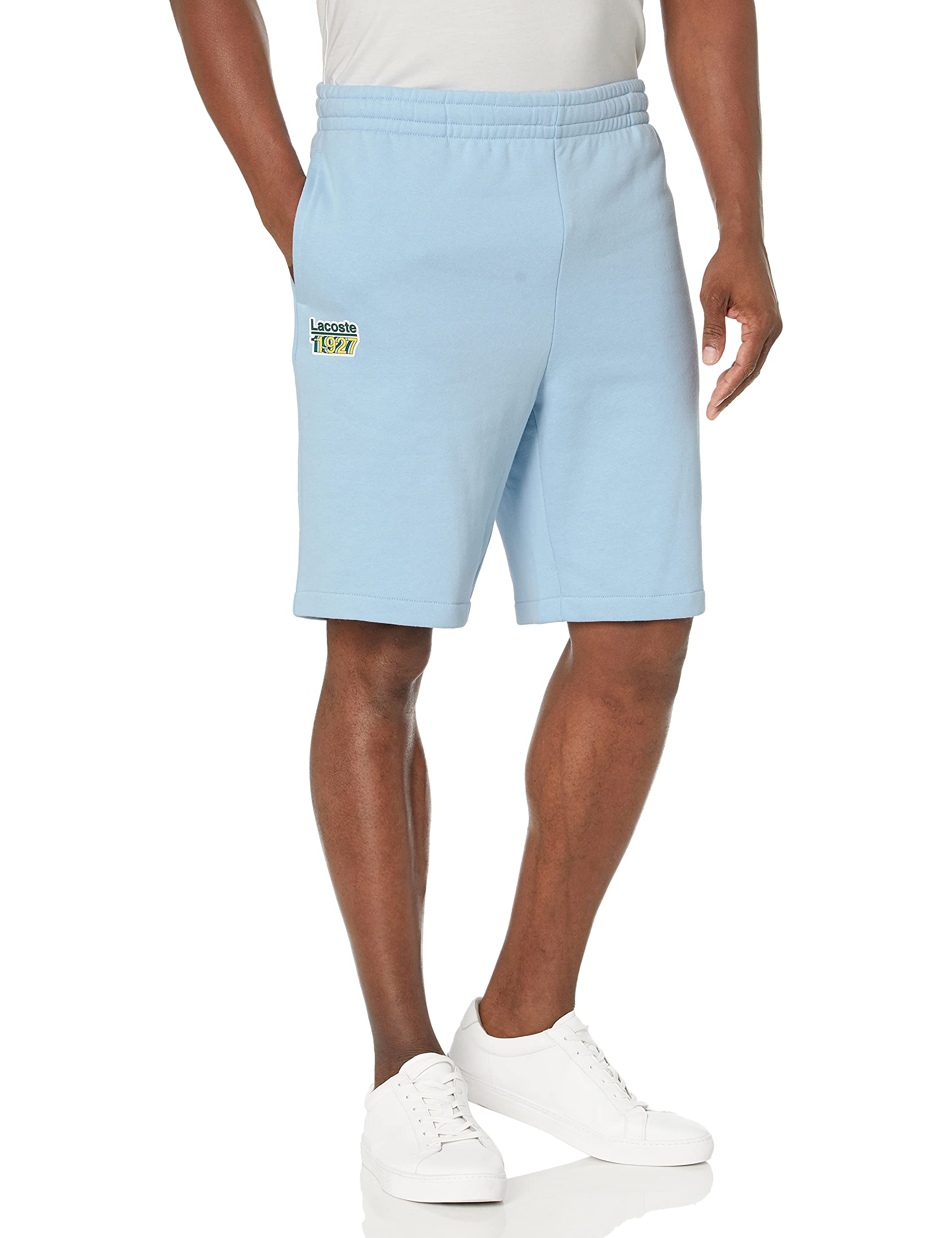 Lacoste Men's 1943 Badge Brushed Fleece Shorts - Soft Cotton Casual Shorts for Men, Lake Blue, Size L | Perfect for Summer, Gym, Beach & Lounge Wear