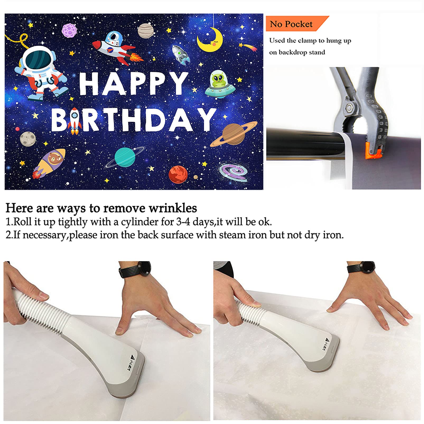 Outer Space Happy Birthday Backdrop for Boys - Blue Planet Galaxy Photography Background (8x6ft) - Perfect for Universe Themed Birthday Parties & Photoshoots