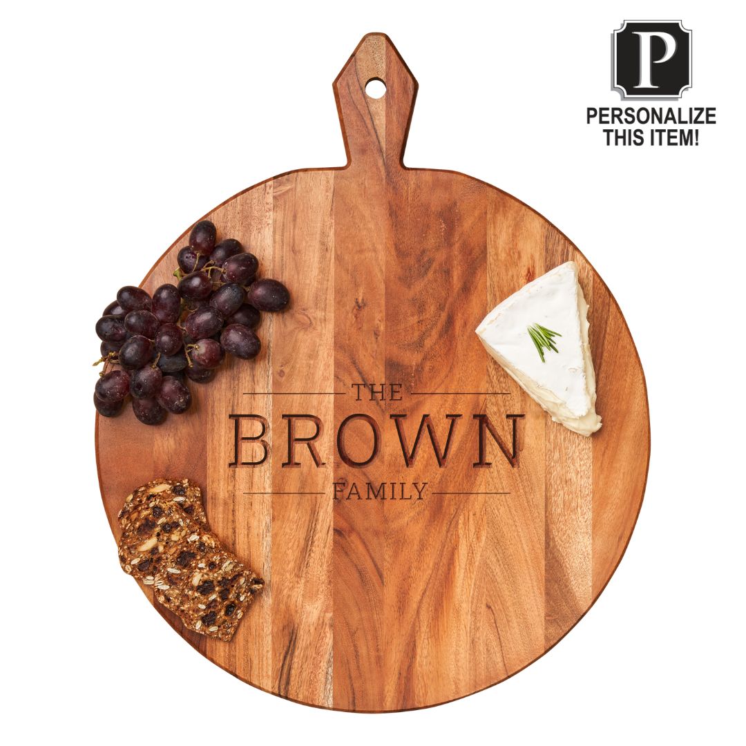 Personalized Acacia Heirloom Round Serving Board with Handle - 20