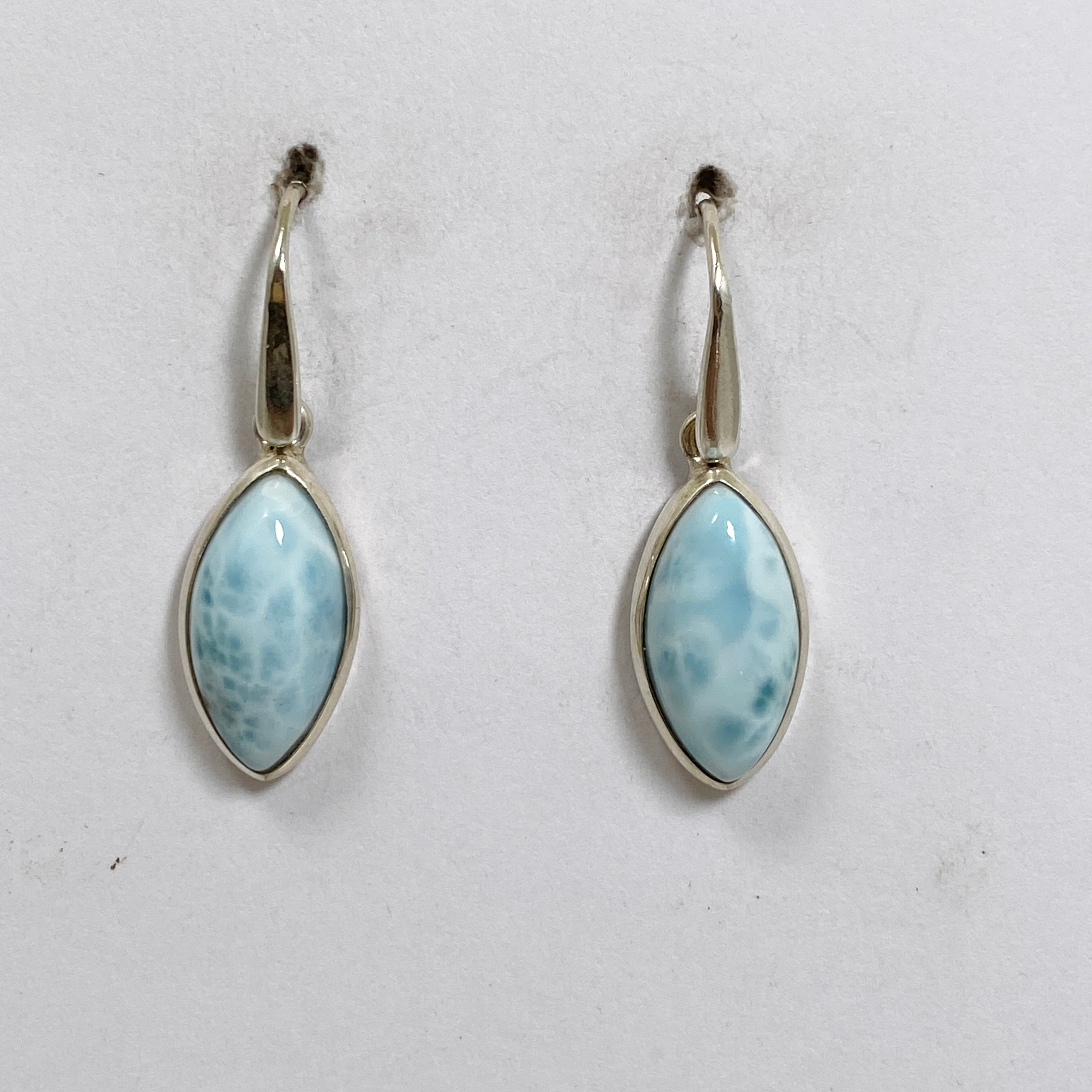 Larimar Marquise Cabochon Earrings – Handmade Sterling Silver Dangle Earrings for Women – Perfect for Beach Weddings & Boho Fashion