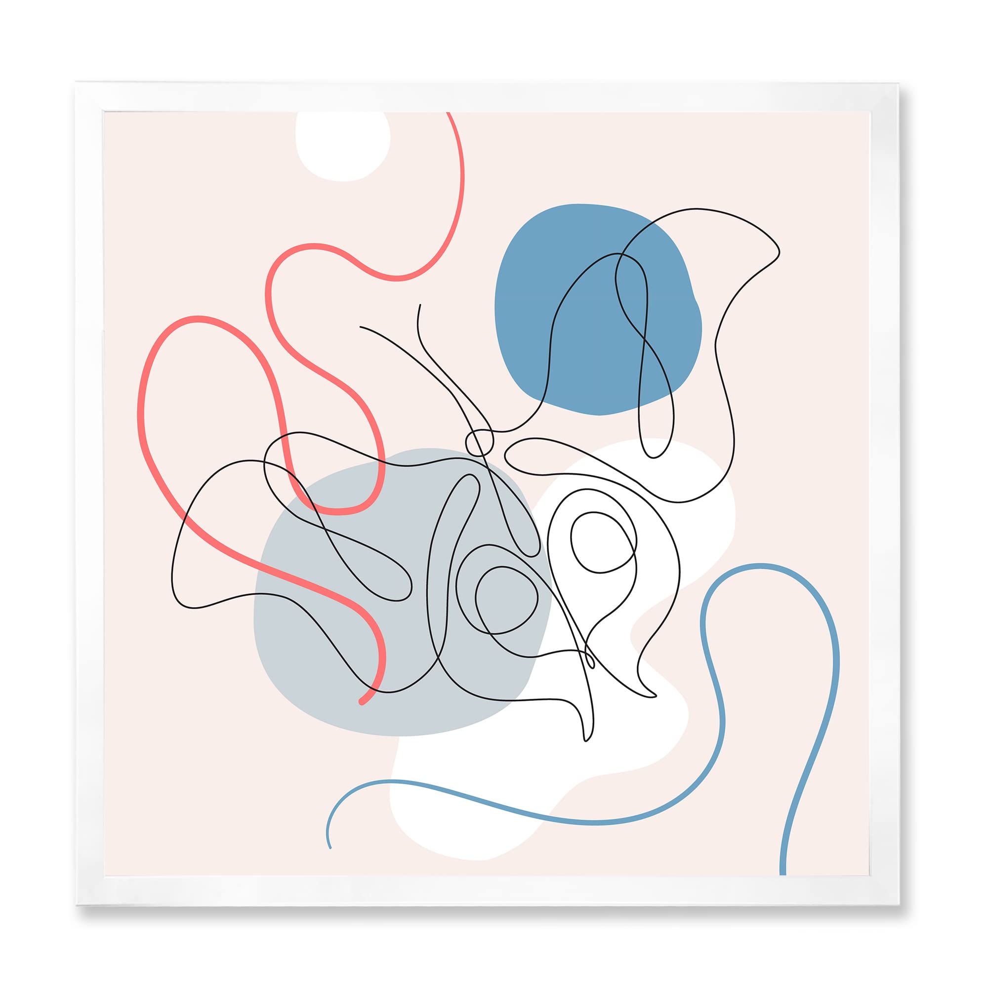 Butterfly One Line Drawing on Cubism Shapes II - Modern Framed Wall Art Decor for Living Room, Bedroom & Office