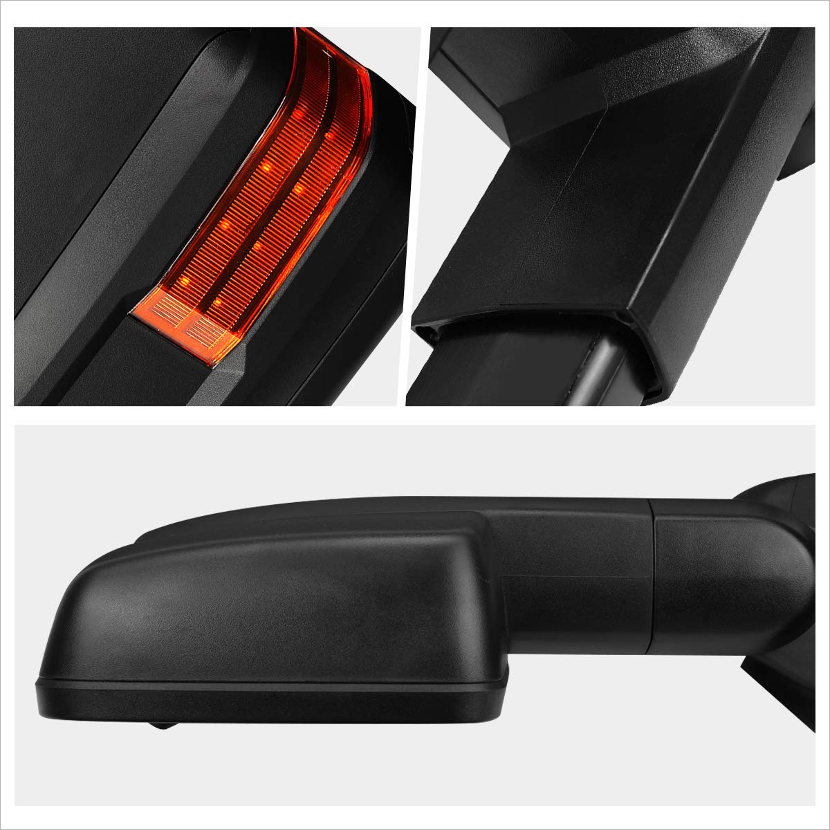 Pair of Power Heated Towing Mirrors with Amber LED Turn Signal - Compatible with Chevy Silverado & GMC Sierra 2014-2017 (Black) | Enhanced Visibility for Winter Driving & Towing Trailers