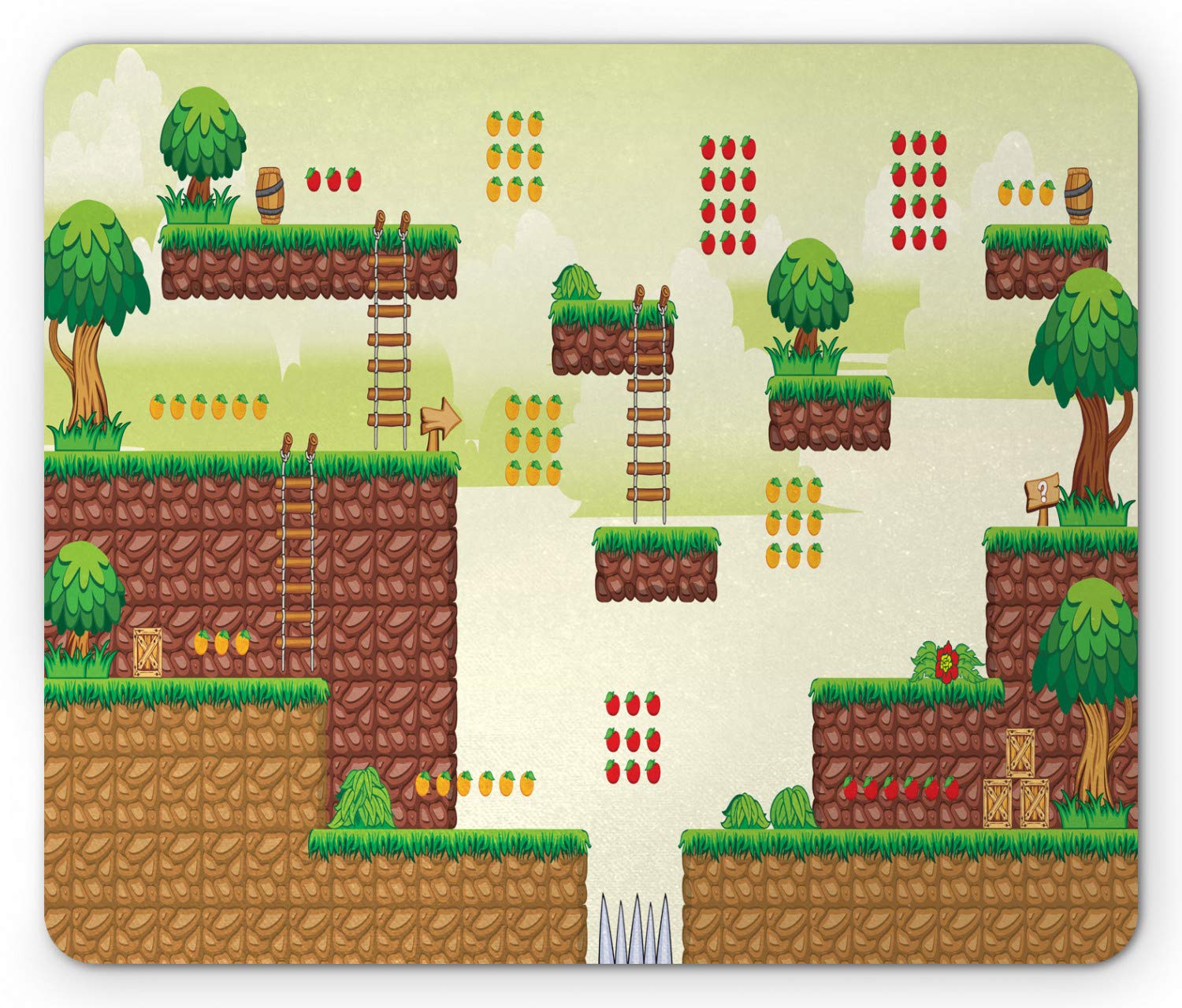 Ambesonne Arcade Gaming Mouse Pad - Non-Slip Rubber Base, Standard Size Rectangle Mousepad with Ground Tiles & Trees Design in Pale Green Brown - Perfect for PC, Laptop, Office & Video Game Enthusiasts