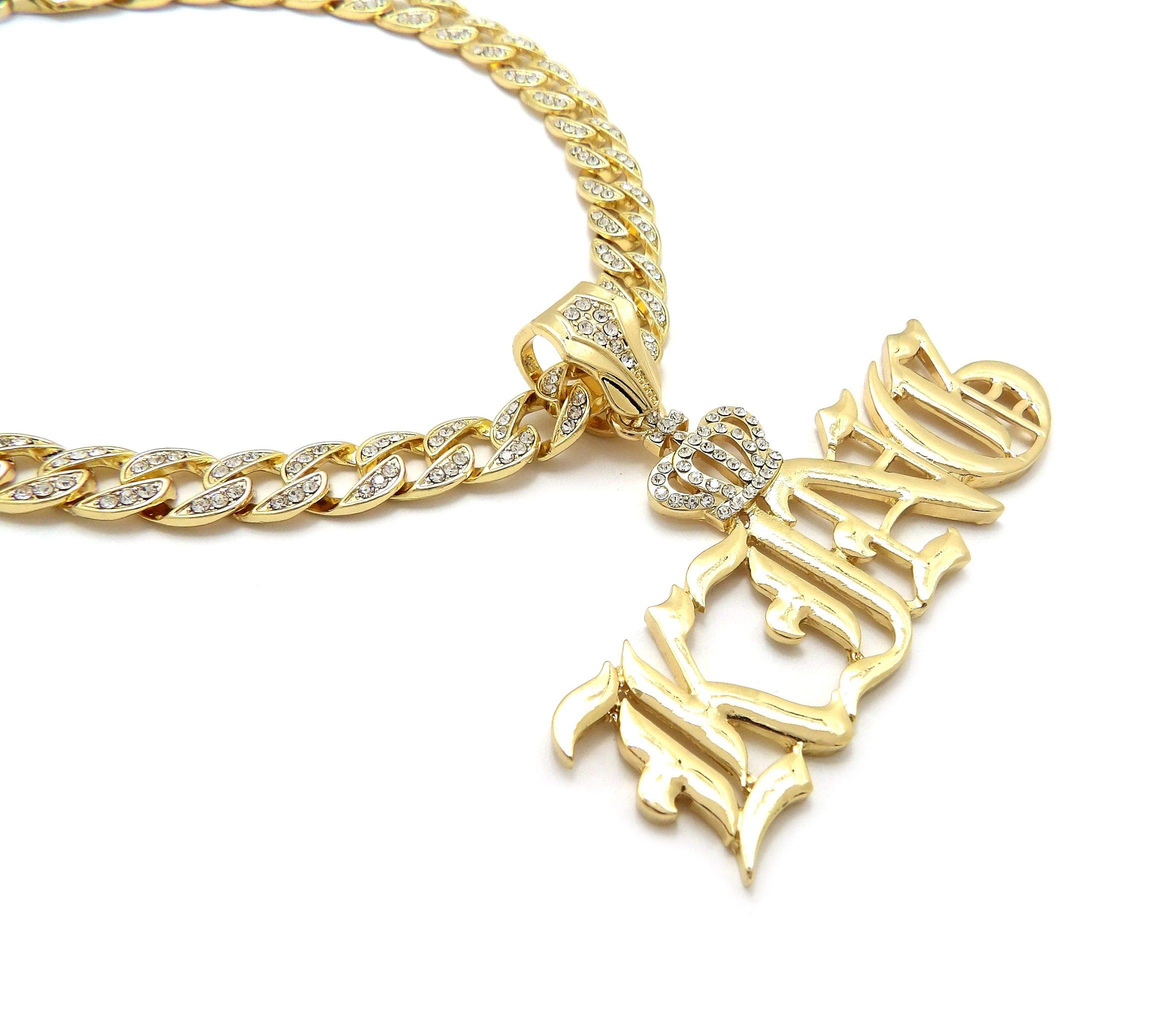 NYFASHION101 10mm Iced Out Miami Cuban Chain Necklace with Stone Stud Crown King Pendant - Hip Hop Jewelry for Men, Bling Accessory for Rappers & Streetwear Fashion
