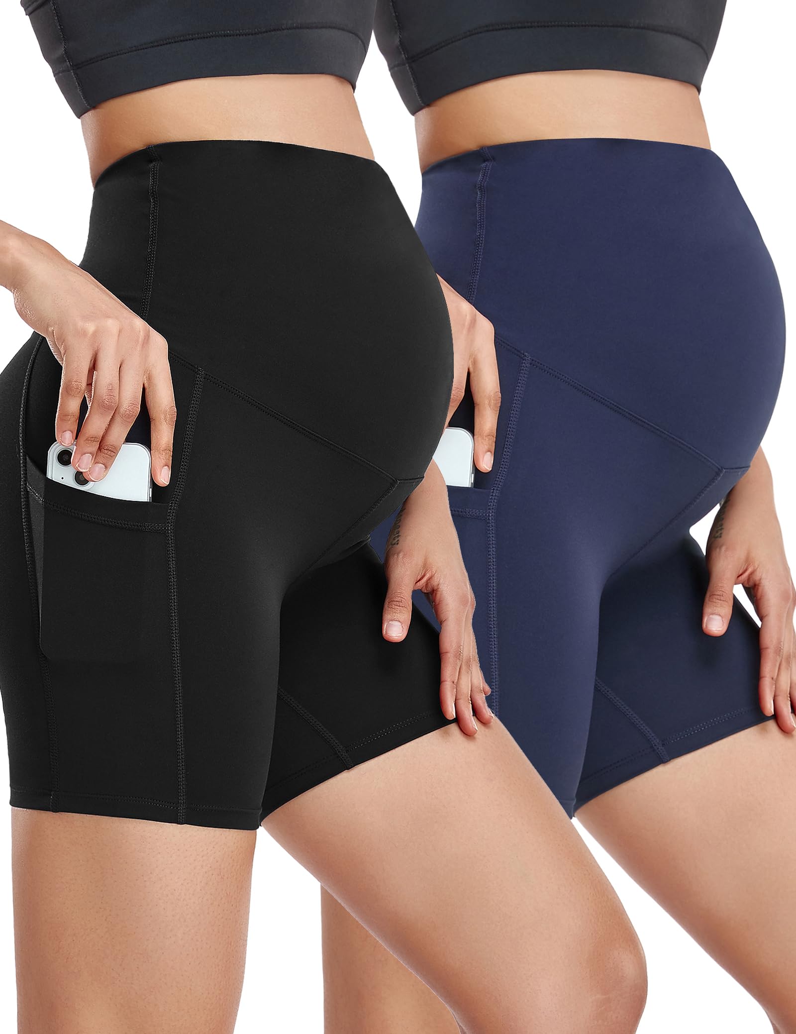 HOFISH Women's Maternity Yoga Shorts - Over The Belly Pregnancy Workout Shorts with Pockets - Breathable Summer Activewear for Running, Gym & Yoga (Perfect for Prenatal Exercise & Comfort)