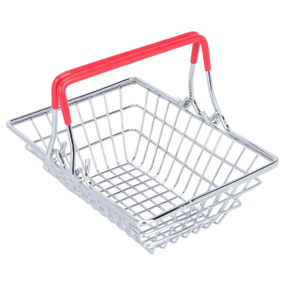 Bestoyard Mini Shopping Basket for Toys & Accessories - Stainless Steel Metal Storage Organizer for Kids Room, Bathroom, or Kitchen Countertop