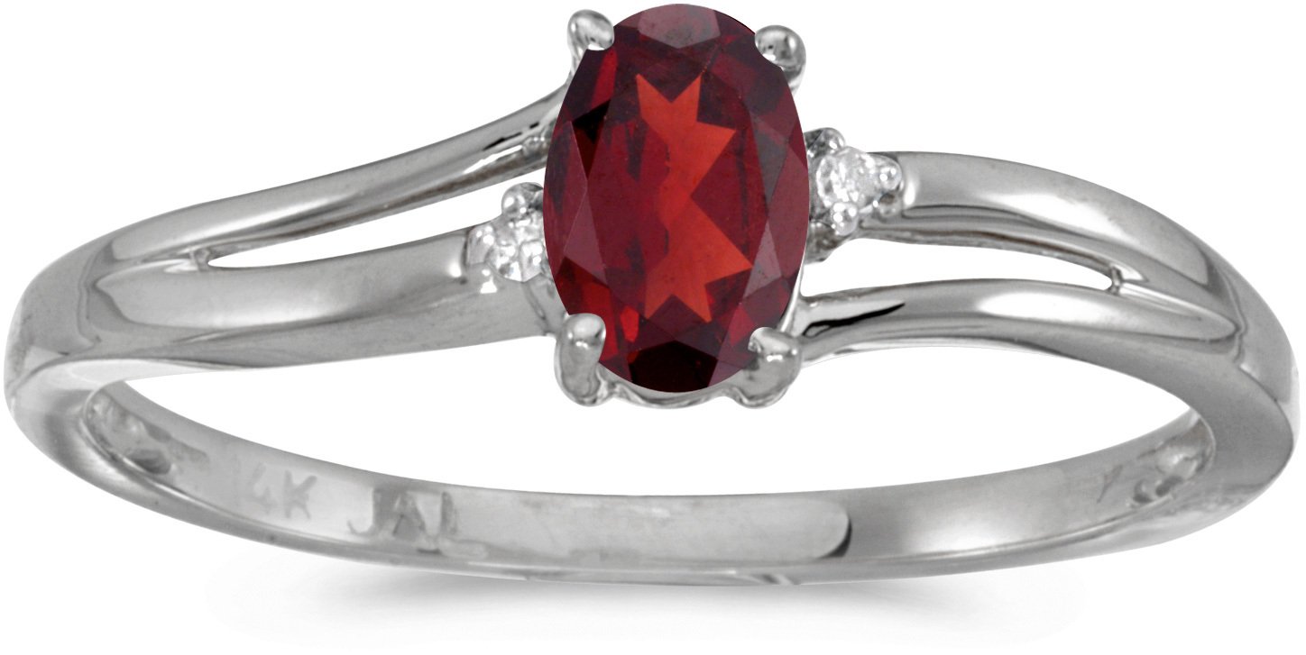 14K White Gold Oval Garnet and Diamond Ring for Women - Elegant Birthstone Jewelry Gift for Anniversary, Engagement or Special Occasion