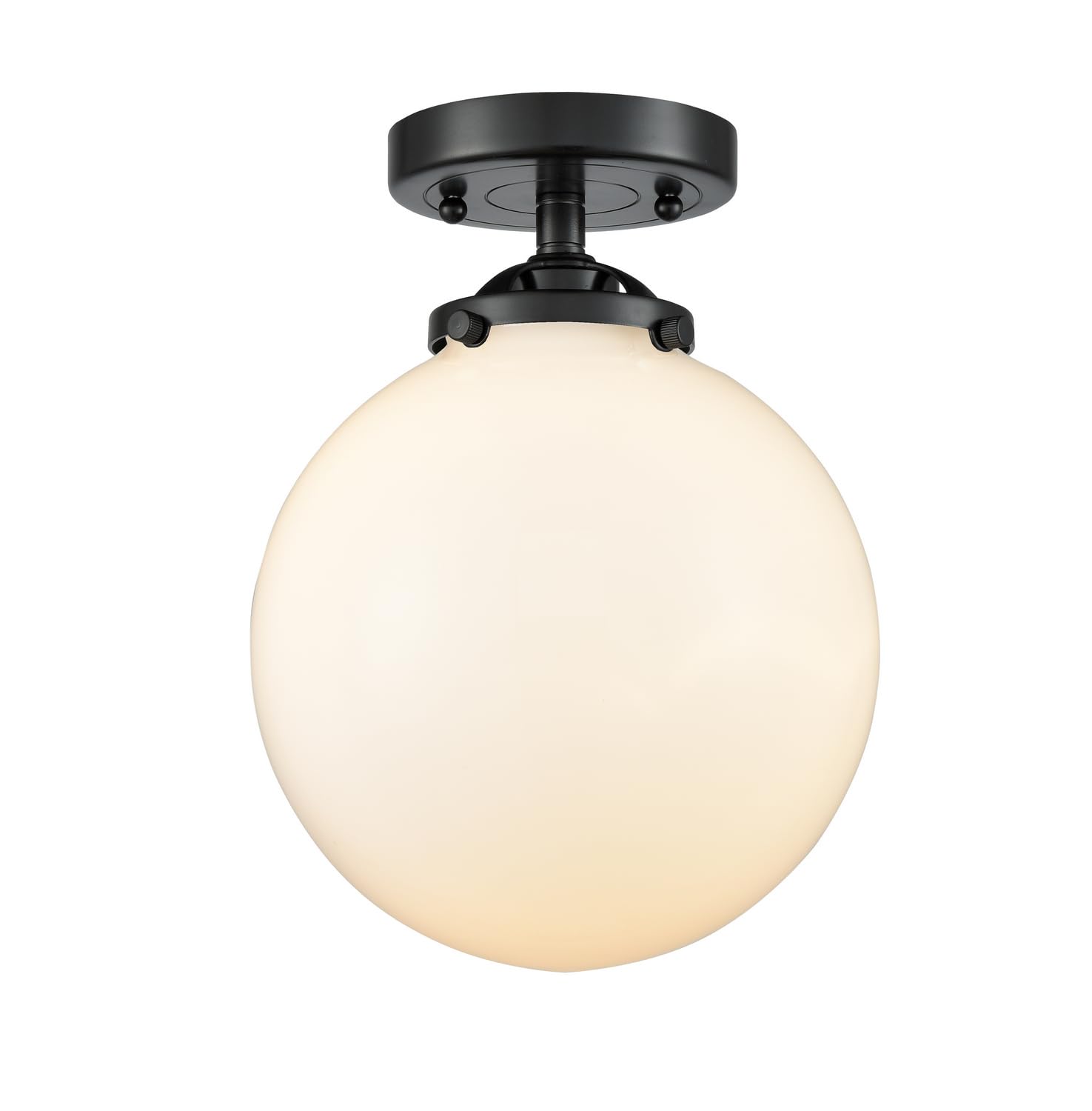 Vintage Dimmable LED Semi-Flush Mount Ceiling Light - 1 Light White Glass Fixture with Oil Rubbed Bronze Finish - Perfect for Dining Room, Bedroom, or Hallway Lighting